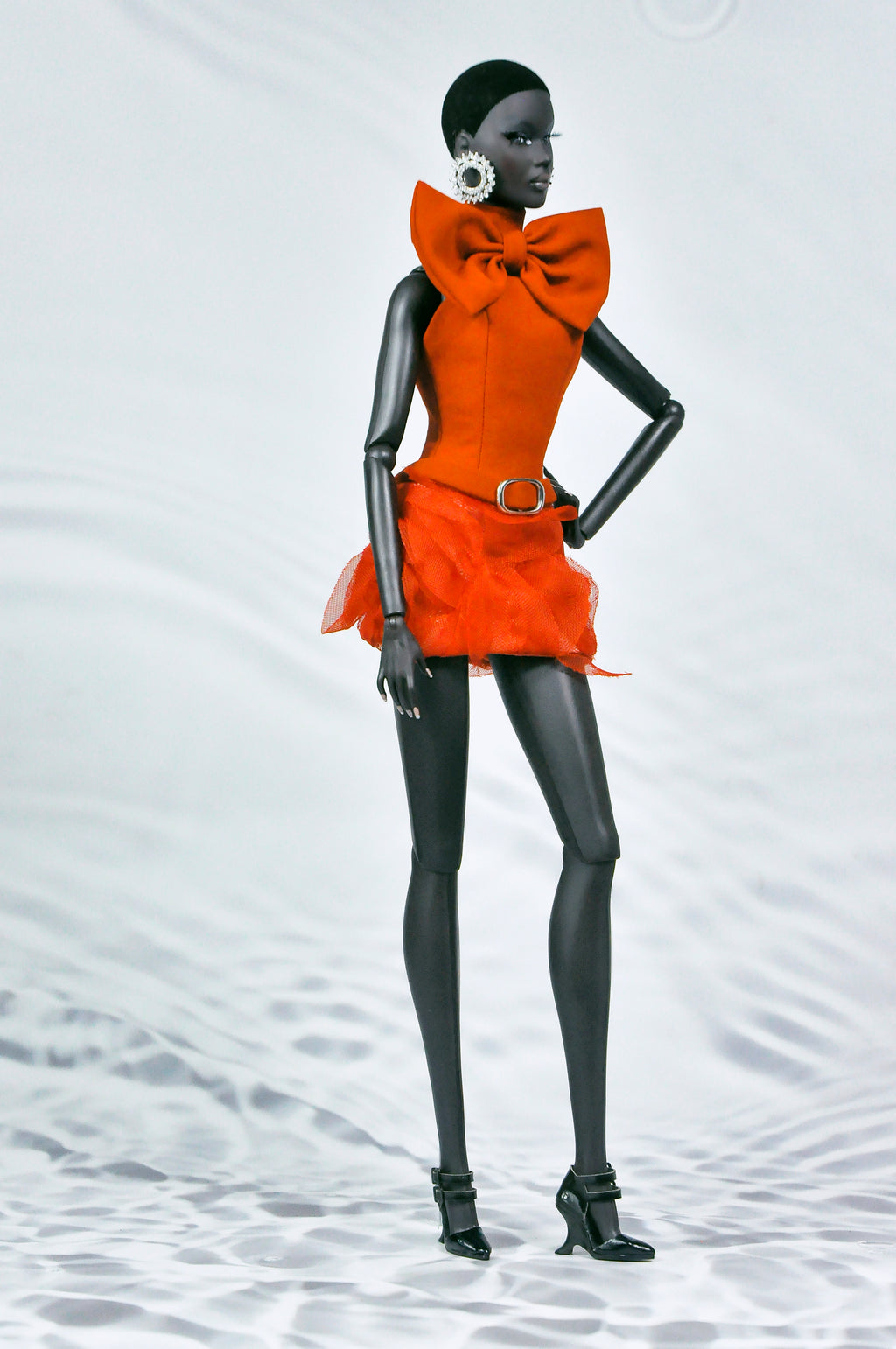 INTIMATE REVEALS | Red Haute Couture Doll Dress – Avant Garde Fashion Royalty Gown for NU Face Barbie 1/6 Dolls