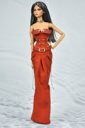 INTIMATE REVEALS | Corset Evening Gown for Fashion Royalty Dolls – Red Mermaid Dress with Silver Accessories 1/6 Scale