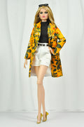 OFF DUTY | Citrus Print Coat Outfit – 1/6 Scale Fashion Doll Clothes – White Tailored Shorts & Black Top – TSquared2
