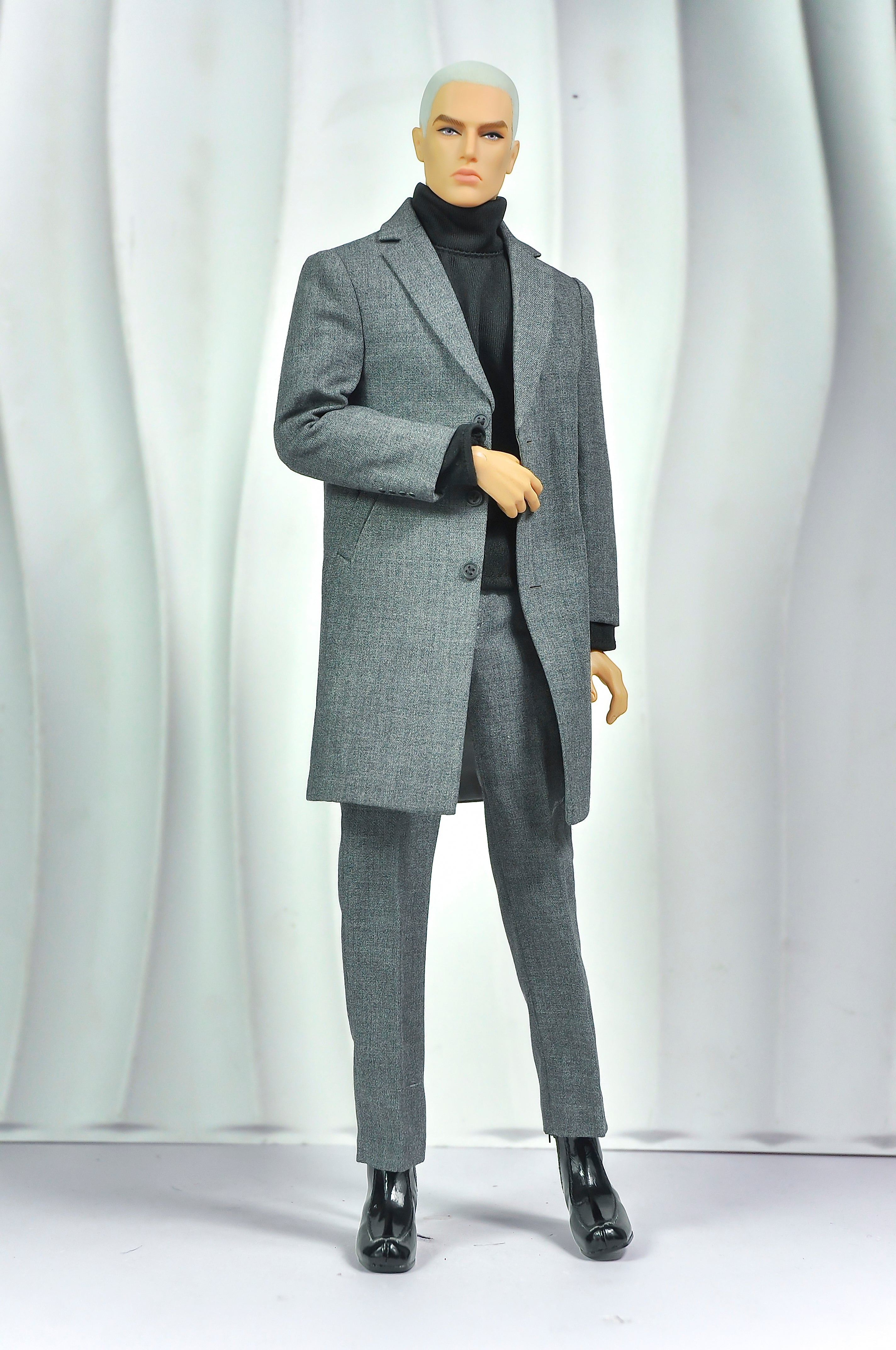 OFF DUTY | Grey Tailored Coat Set for Integrity Toys Homme – 1/6 Scale Male Doll Outfit – TSquared2 Couture Menswear