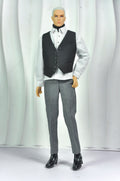 OFF DUTY | Black Waistcoat & White Shirt Set for 12” Male Fashion Royalty Doll – Tailored Formal Outfit with Grey Trousers