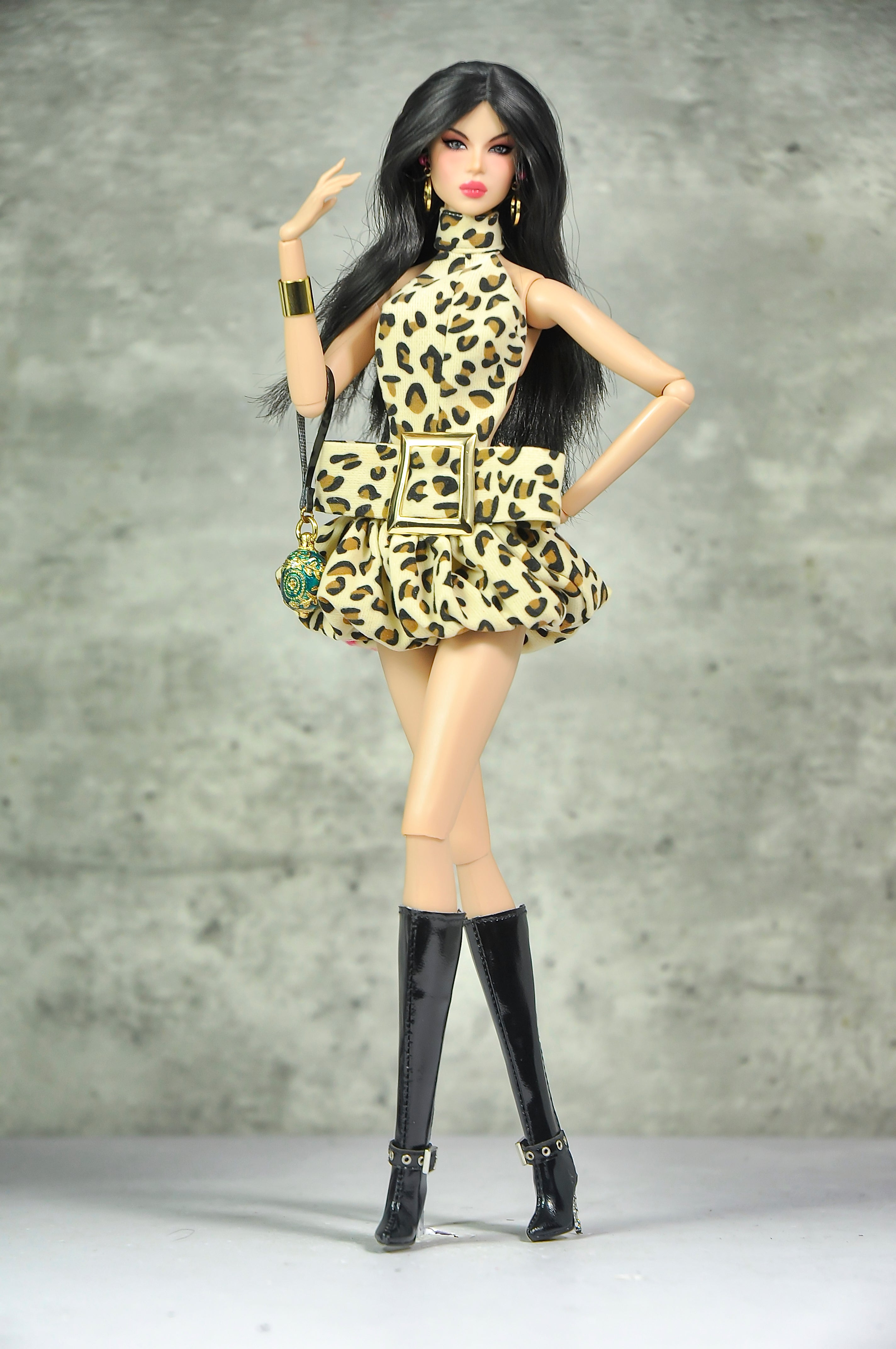 OFF DUTY | Leopard Icon Bubble Mini Dress Set  Fashion Royalty Doll Clothes FR 6.0 — 1/6 Scale