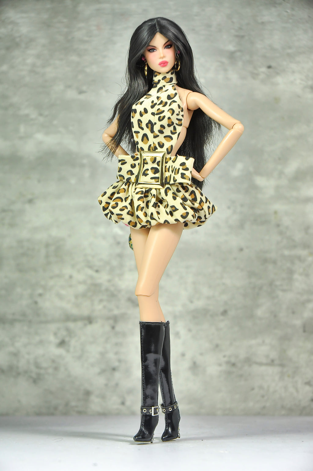 OFF DUTY | Leopard Icon Bubble Mini Dress Set  Fashion Royalty Doll Clothes FR 6.0 — 1/6 Scale