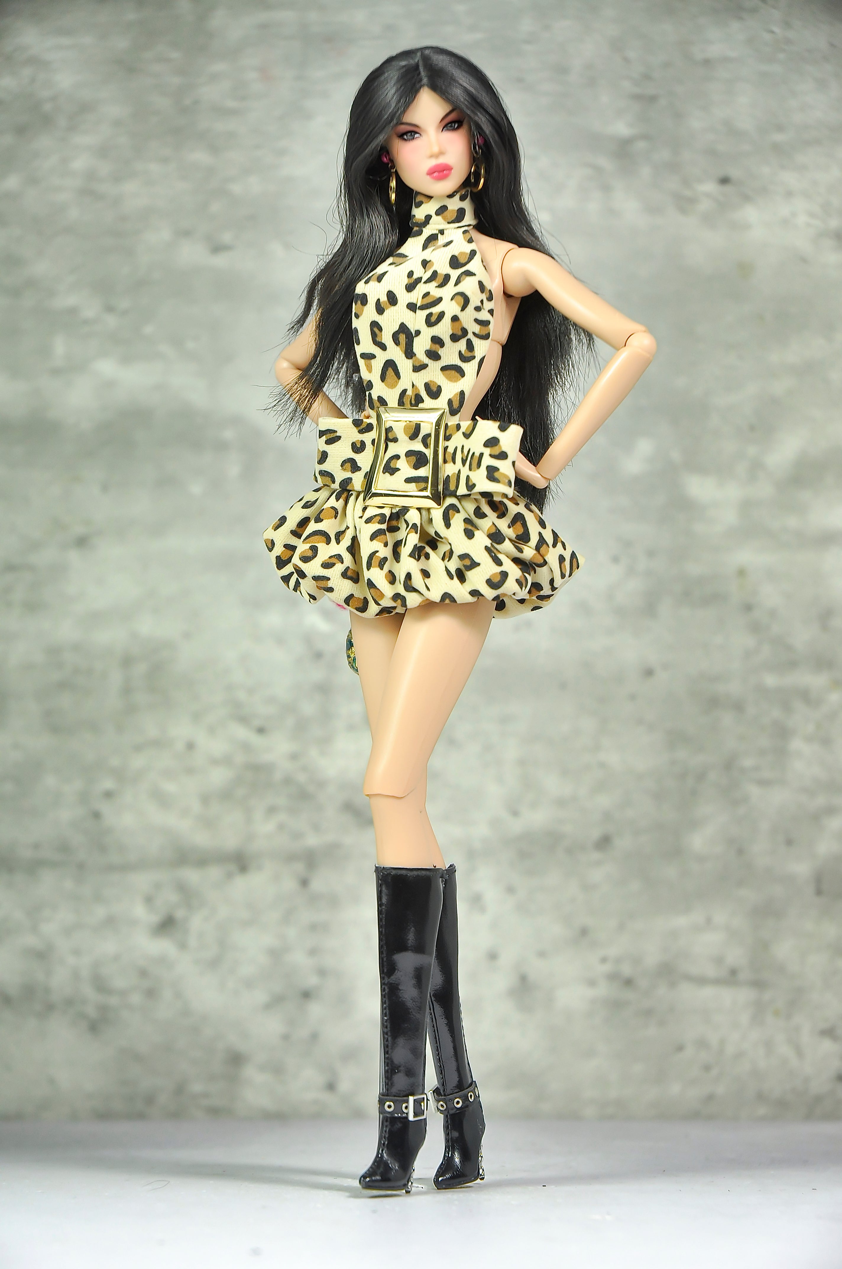 OFF DUTY | Leopard Icon Bubble Mini Dress Set  Fashion Royalty Doll Clothes FR 6.0 — 1/6 Scale