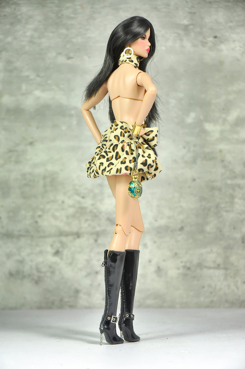 OFF DUTY | Leopard Icon Bubble Mini Dress Set  Fashion Royalty Doll Clothes FR 6.0 — 1/6 Scale