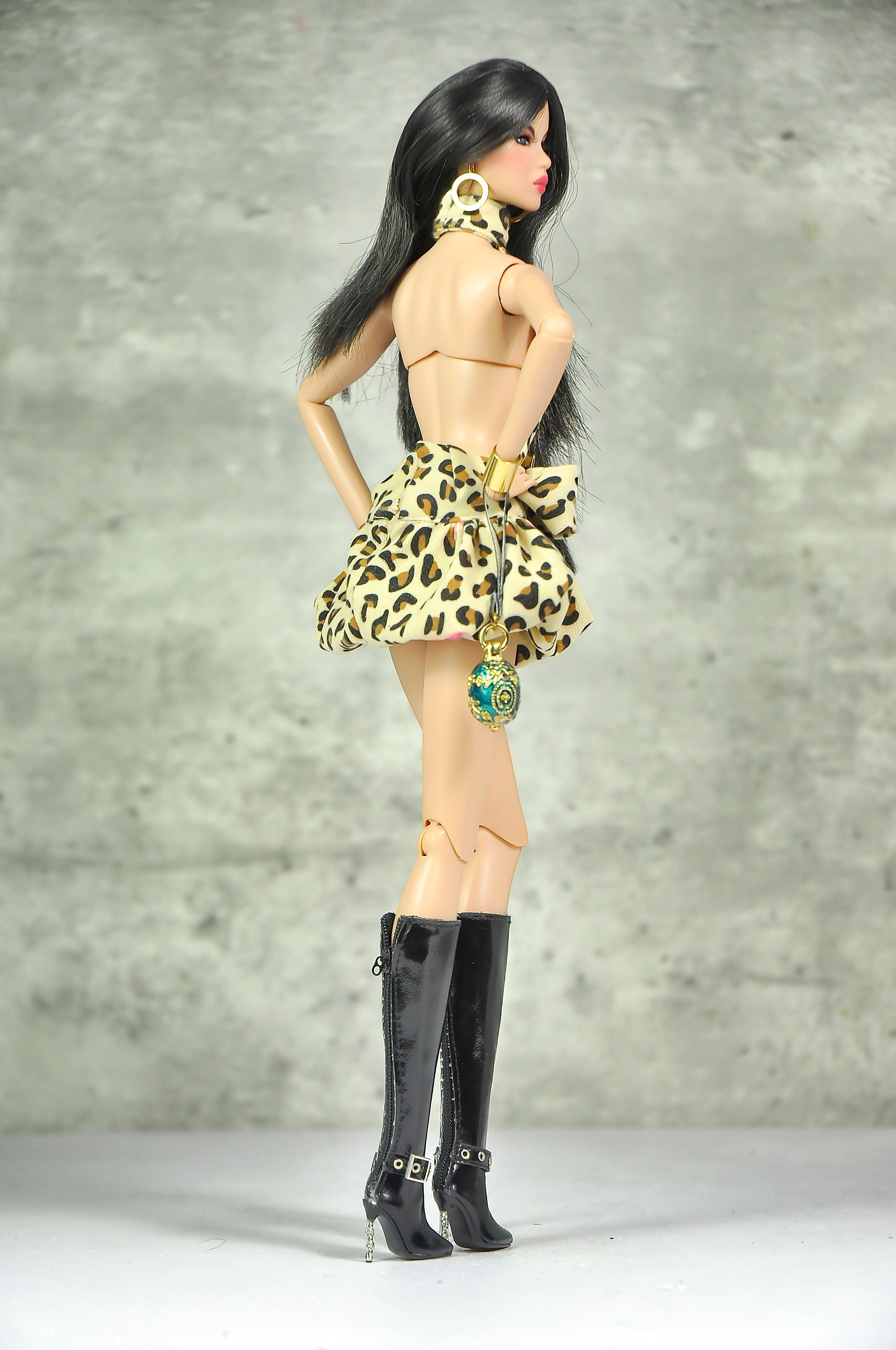OFF DUTY | Leopard Icon Bubble Mini Dress Set  Fashion Royalty Doll Clothes FR 6.0 — 1/6 Scale