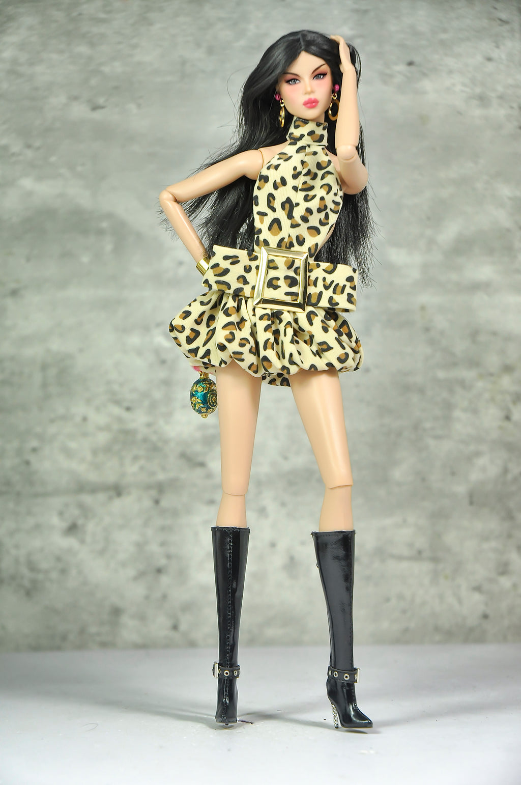 OFF DUTY | Leopard Icon Bubble Mini Dress Set  Fashion Royalty Doll Clothes FR 6.0 — 1/6 Scale