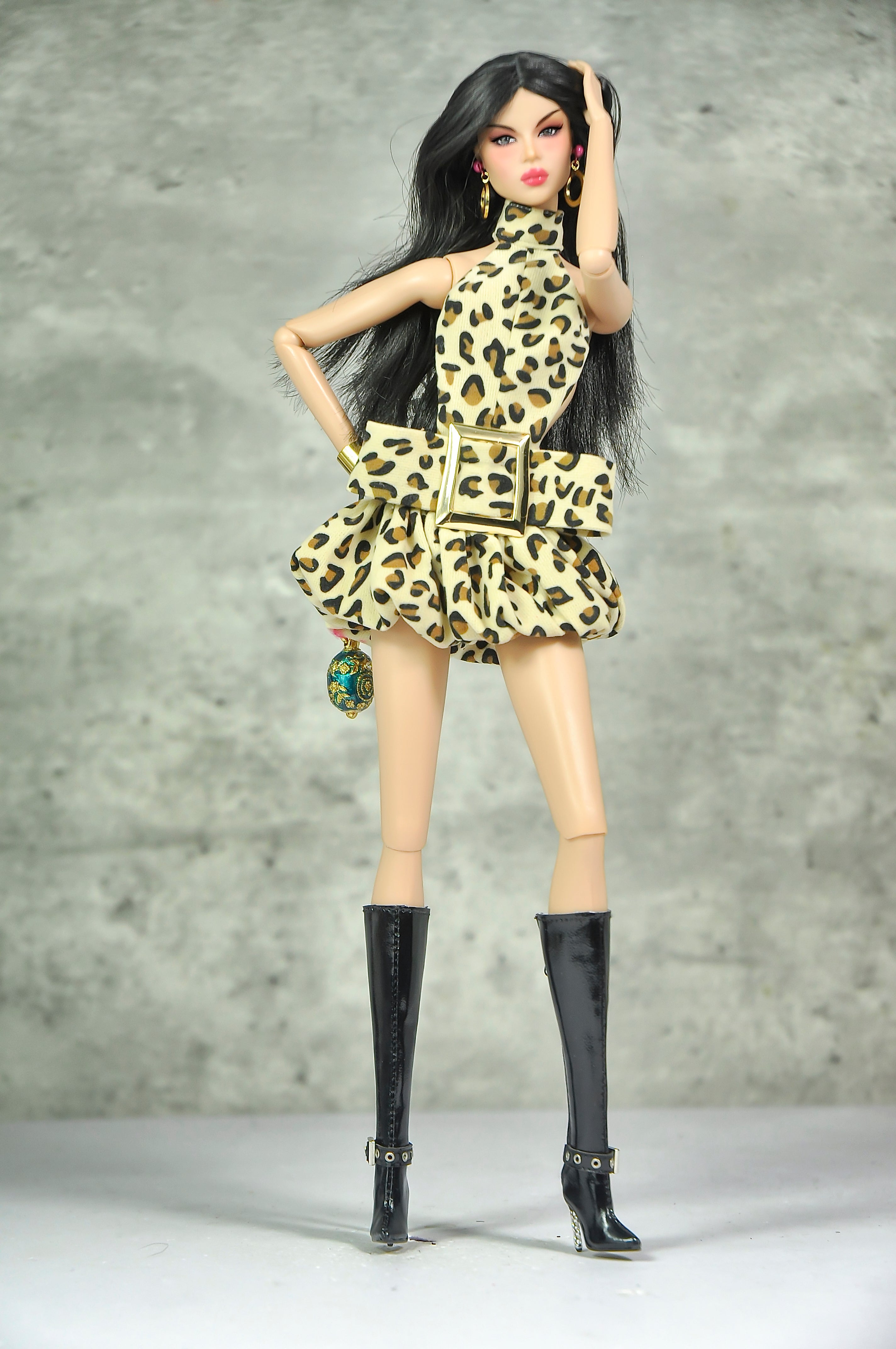 OFF DUTY | Leopard Icon Bubble Mini Dress Set  Fashion Royalty Doll Clothes FR 6.0 — 1/6 Scale