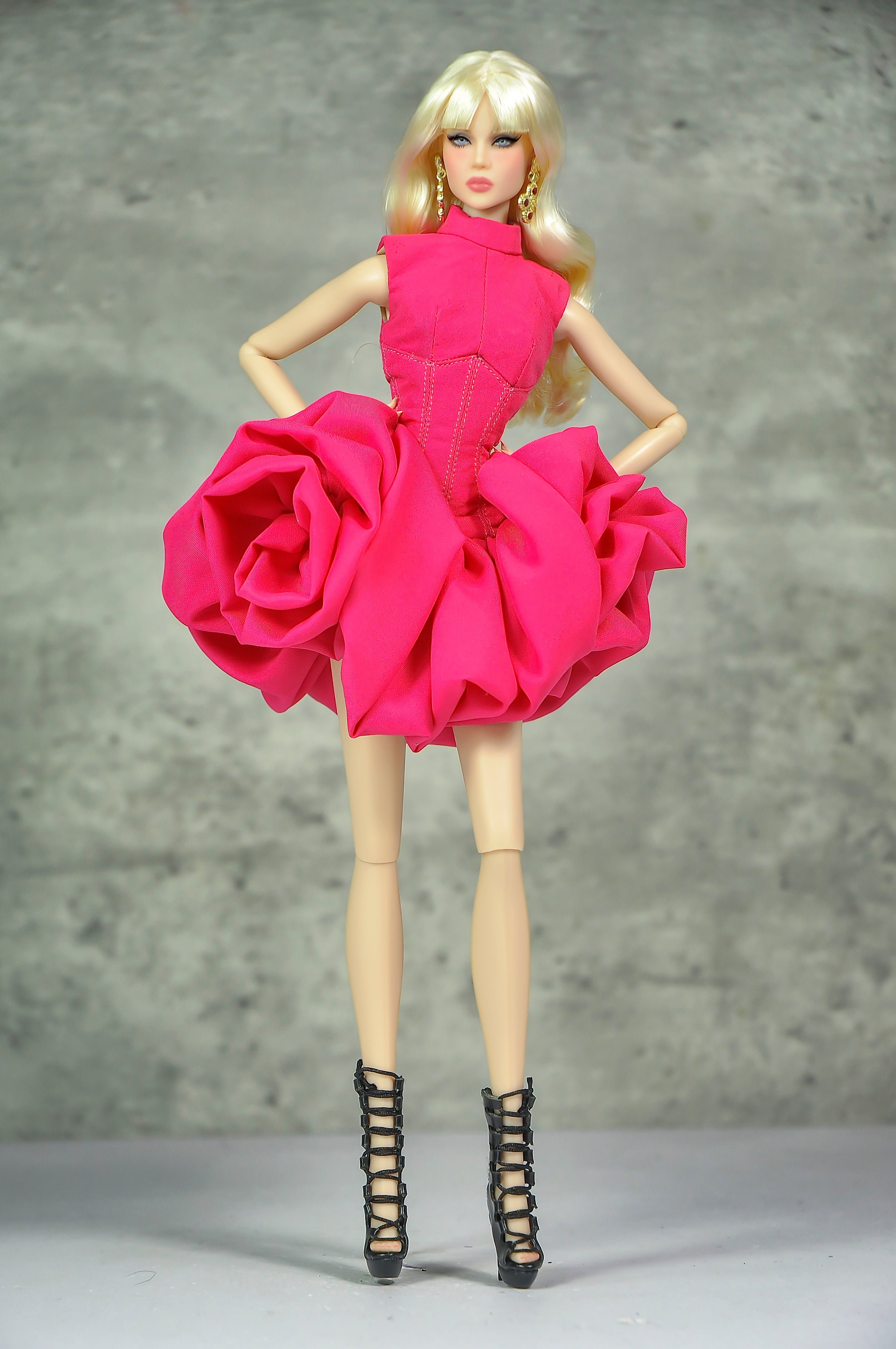 OFF DUTY | DEPOSIT ONLY | Fuchsia Sculptural Cocktail Dress  Fashion Royalty Doll Clothes FR 6.0 — 1/6 Scale
