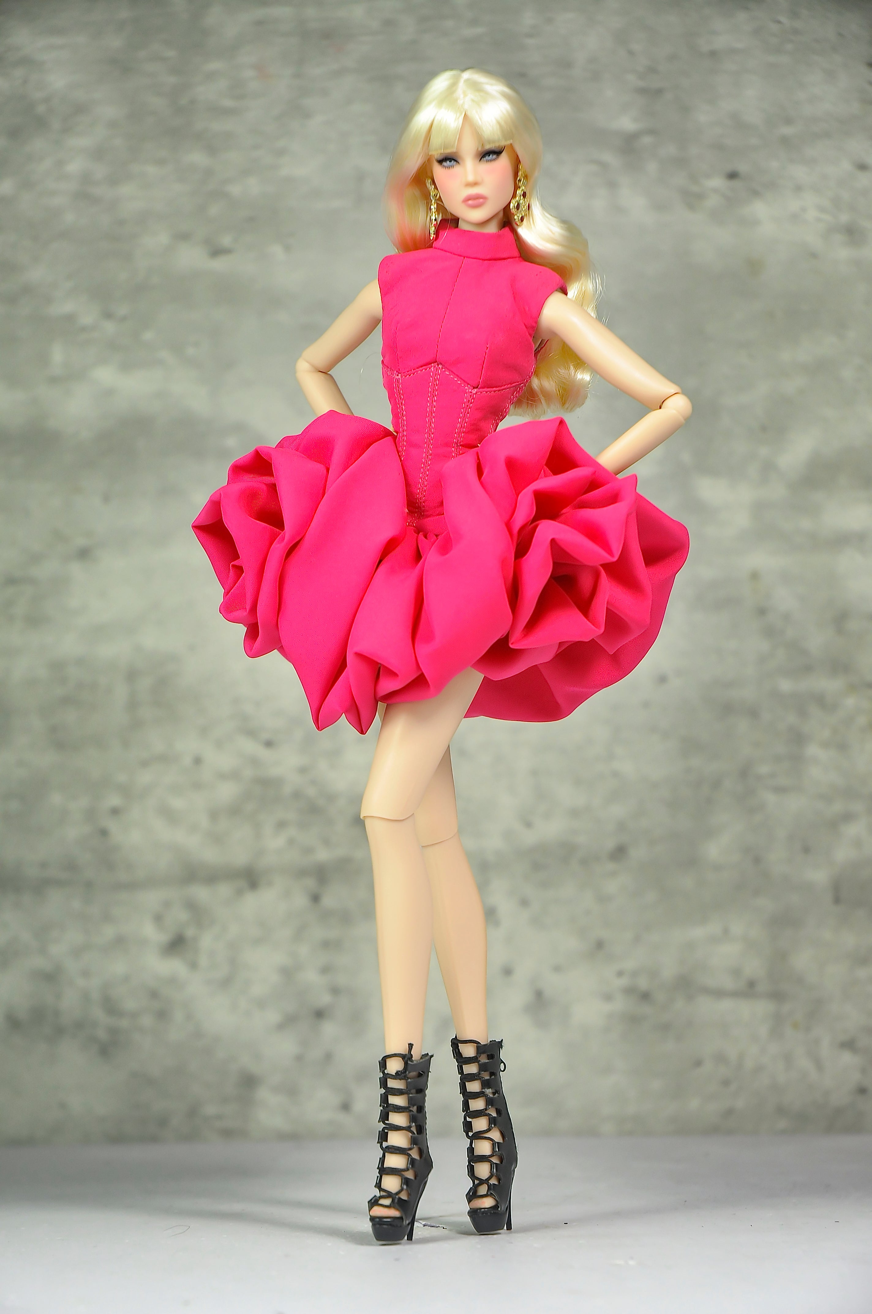 OFF DUTY | DEPOSIT ONLY | Fuchsia Sculptural Cocktail Dress  Fashion Royalty Doll Clothes FR 6.0 — 1/6 Scale