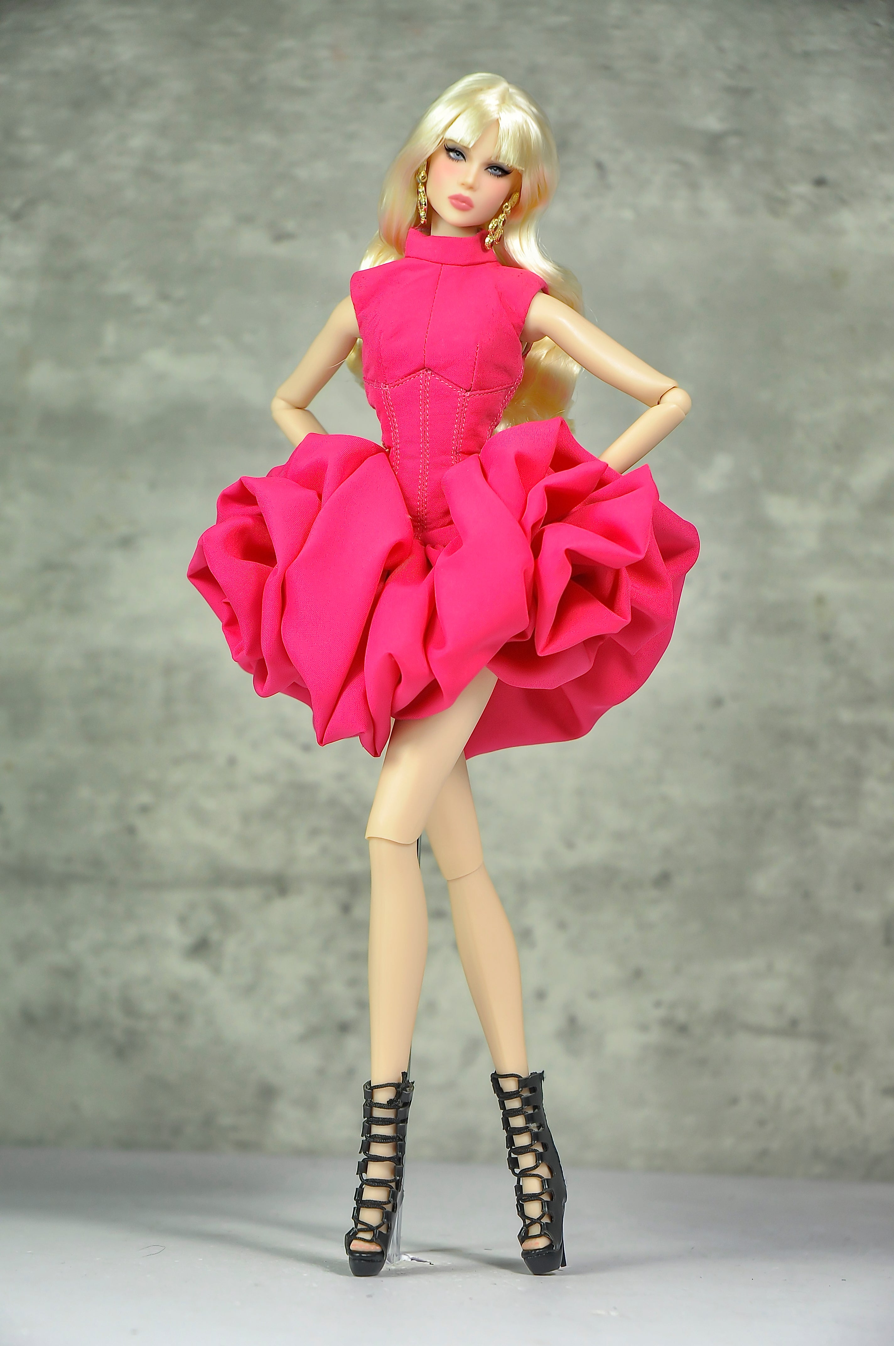 OFF DUTY | DEPOSIT ONLY | Fuchsia Sculptural Cocktail Dress  Fashion Royalty Doll Clothes FR 6.0 — 1/6 Scale