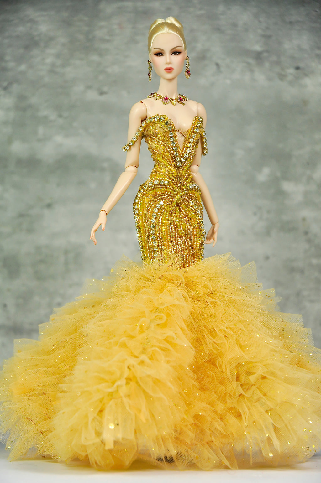 OFF DUTY | Golden Goddess Couture Ballgown  Fashion Royalty Doll Clothes FR 6.0 — 1/6 Scale
