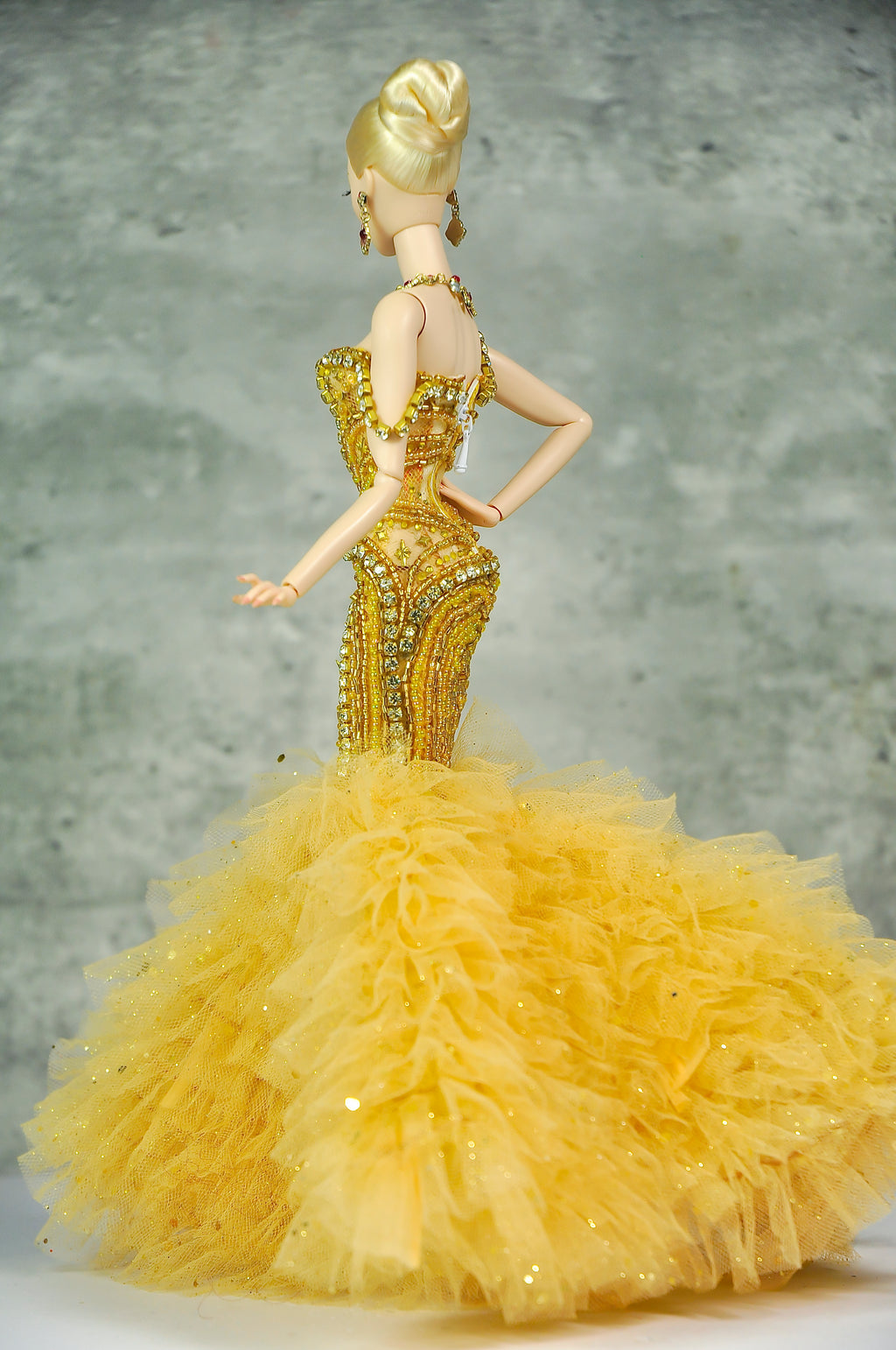 OFF DUTY | Golden Goddess Couture Ballgown  Fashion Royalty Doll Clothes FR 6.0 — 1/6 Scale