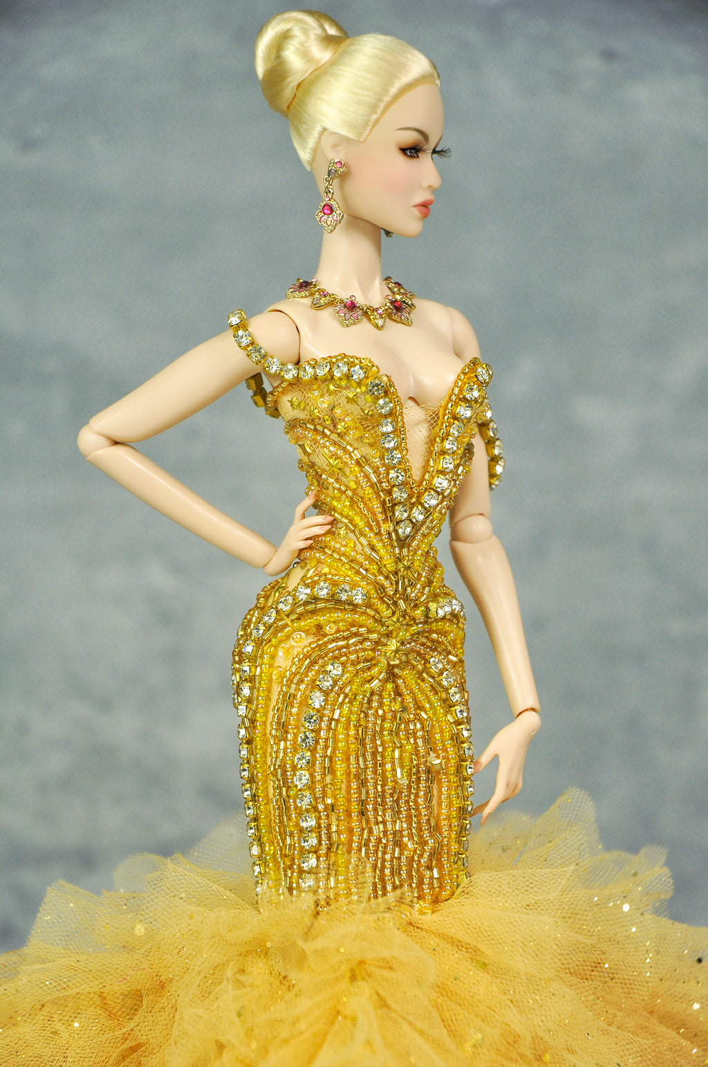 OFF DUTY | Golden Goddess Couture Ballgown  Fashion Royalty Doll Clothes FR 6.0 — 1/6 Scale