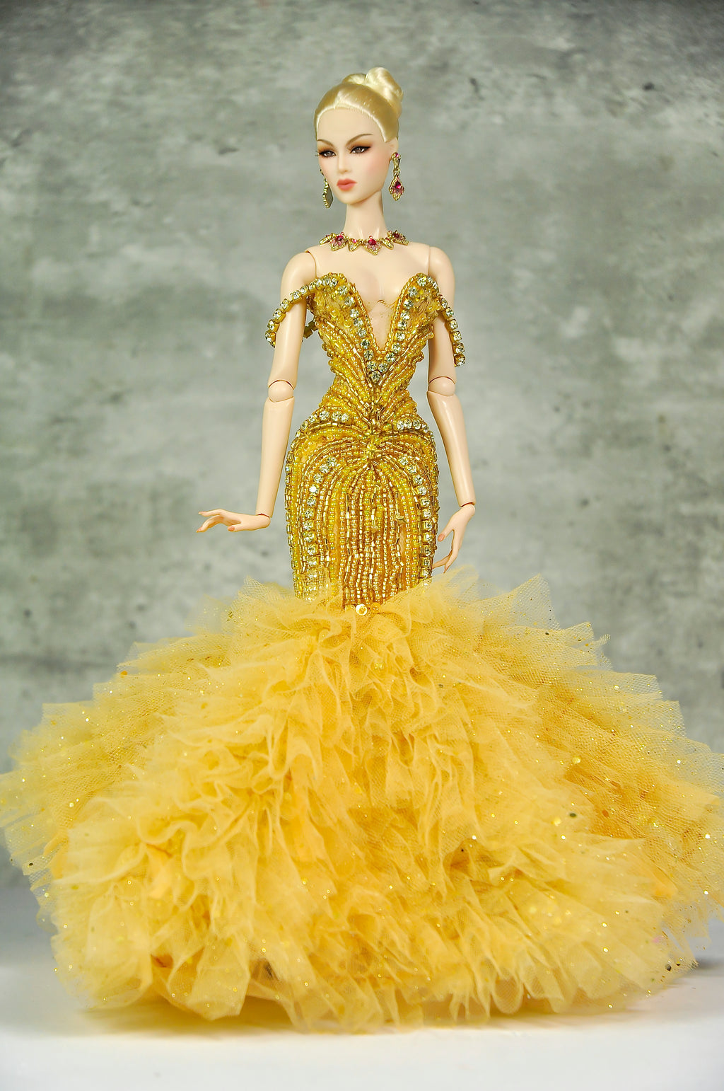 OFF DUTY | Golden Goddess Couture Ballgown  Fashion Royalty Doll Clothes FR 6.0 — 1/6 Scale