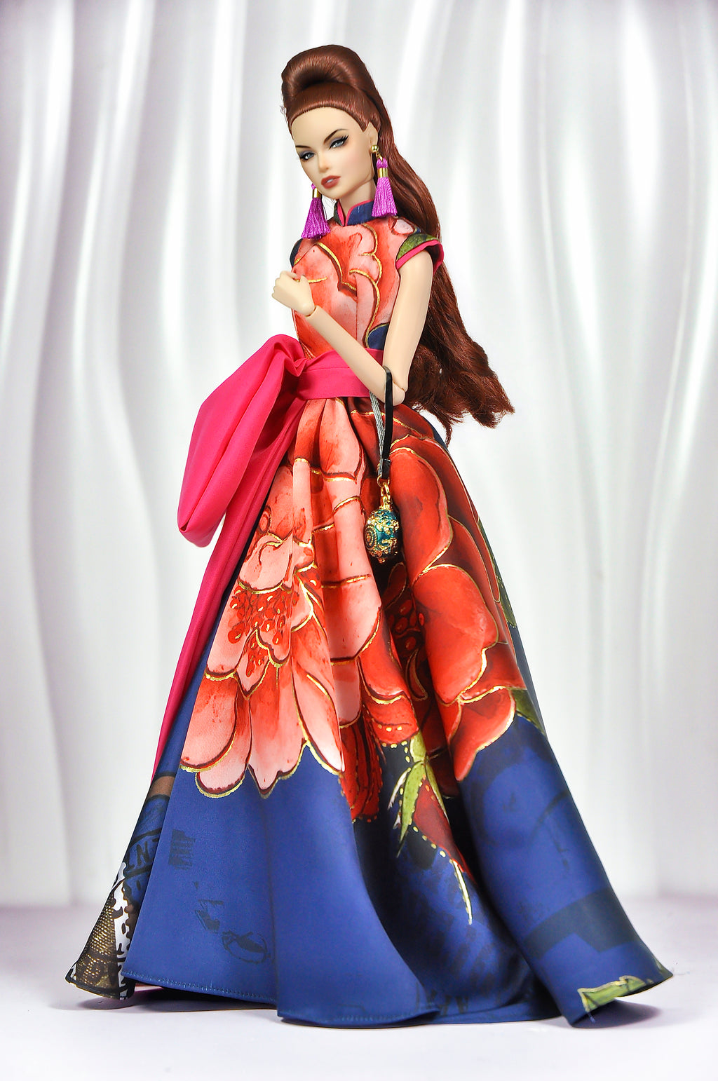 OOAK Couture Floral Gown & Opera Coat Set For Fashion Royalty Dolls | 1/6 Scale