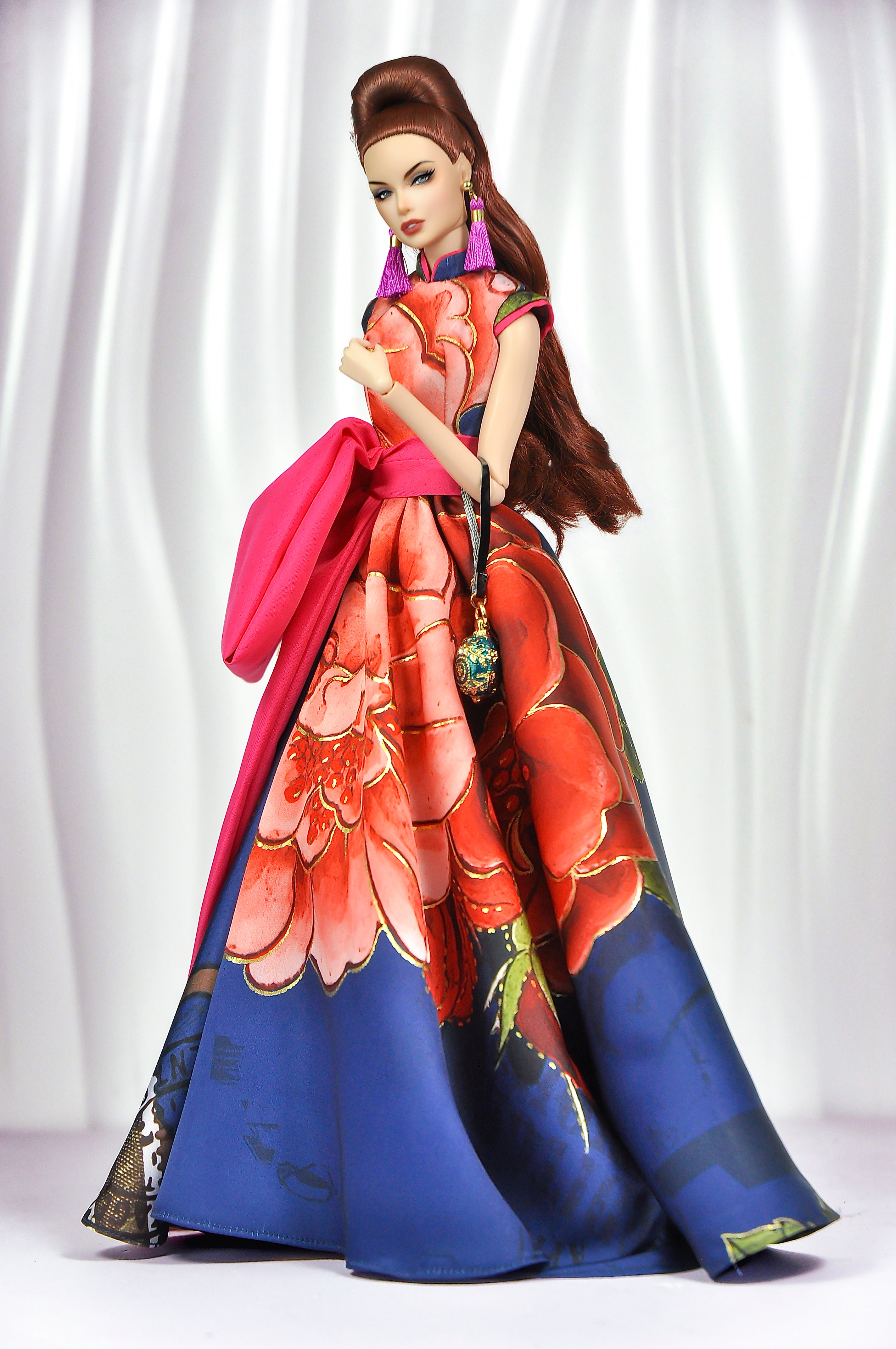 OOAK Couture Floral Gown & Opera Coat Set For Fashion Royalty Dolls | 1/6 Scale