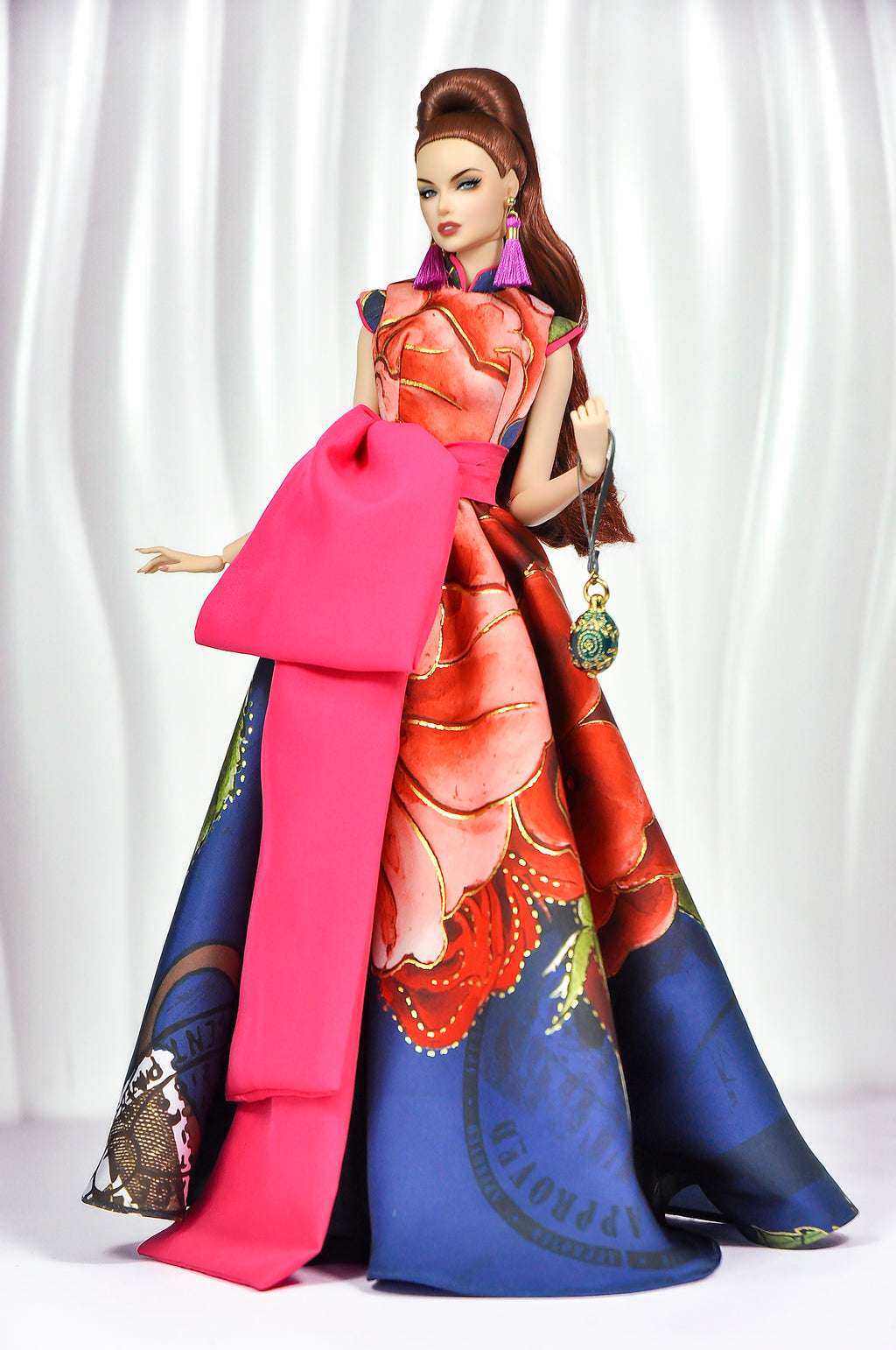 OOAK Couture Floral Gown & Opera Coat Set For Fashion Royalty Dolls | 1/6 Scale