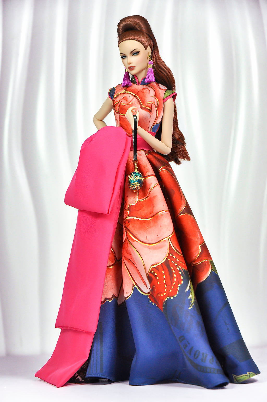 OOAK Couture Floral Gown & Opera Coat Set For Fashion Royalty Dolls | 1/6 Scale