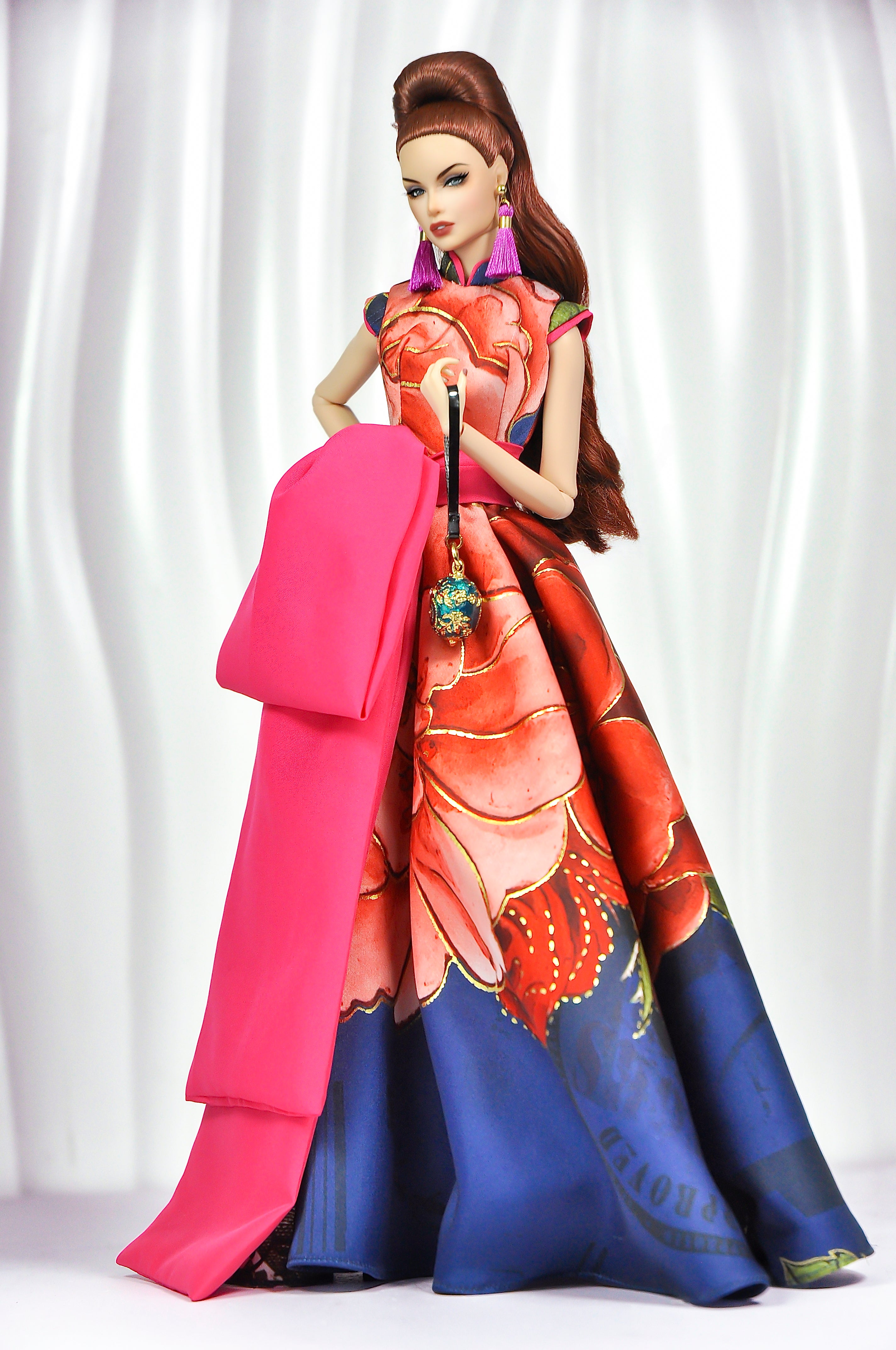 OOAK Couture Floral Gown & Opera Coat Set For Fashion Royalty Dolls | 1/6 Scale