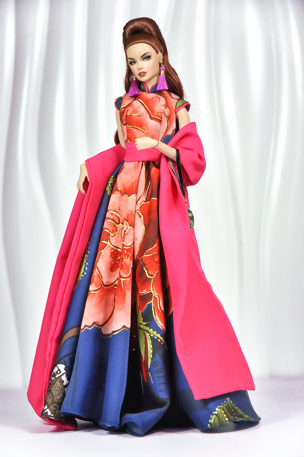 OOAK Couture Floral Gown & Opera Coat Set For Fashion Royalty Dolls | 1/6 Scale