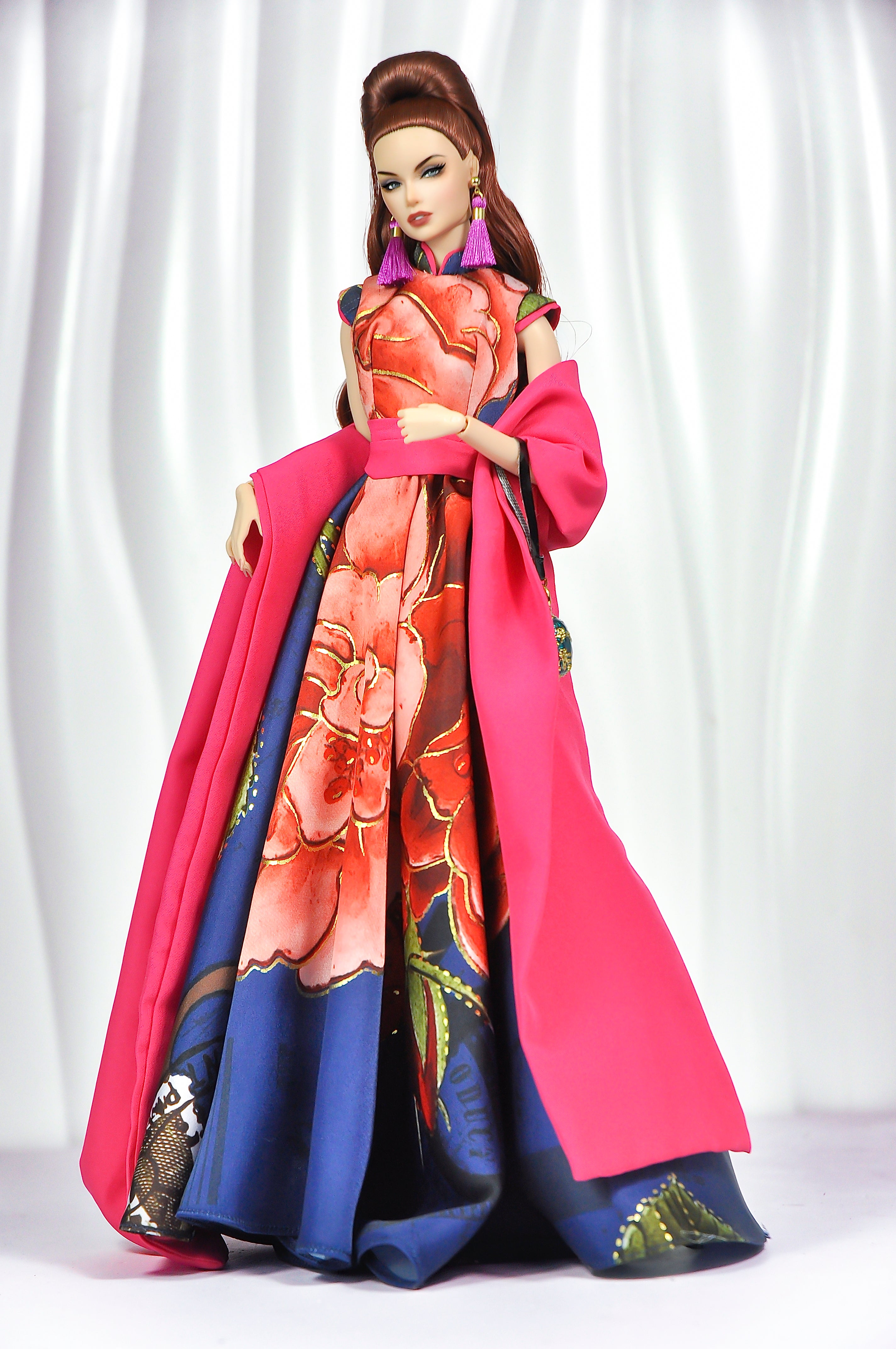 OOAK Couture Floral Gown & Opera Coat Set For Fashion Royalty Dolls | 1/6 Scale