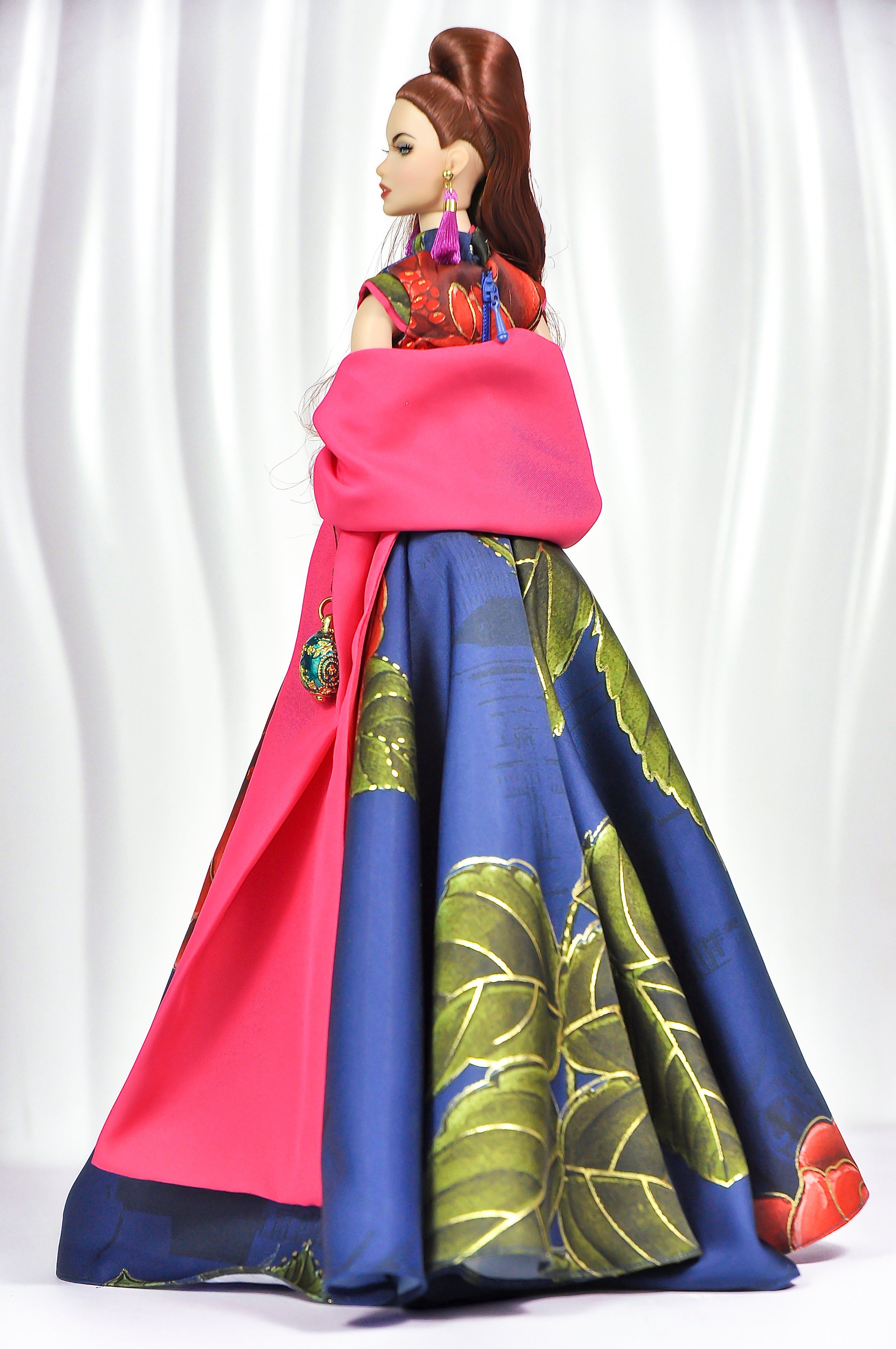 OOAK Couture Floral Gown & Opera Coat Set For Fashion Royalty Dolls | 1/6 Scale