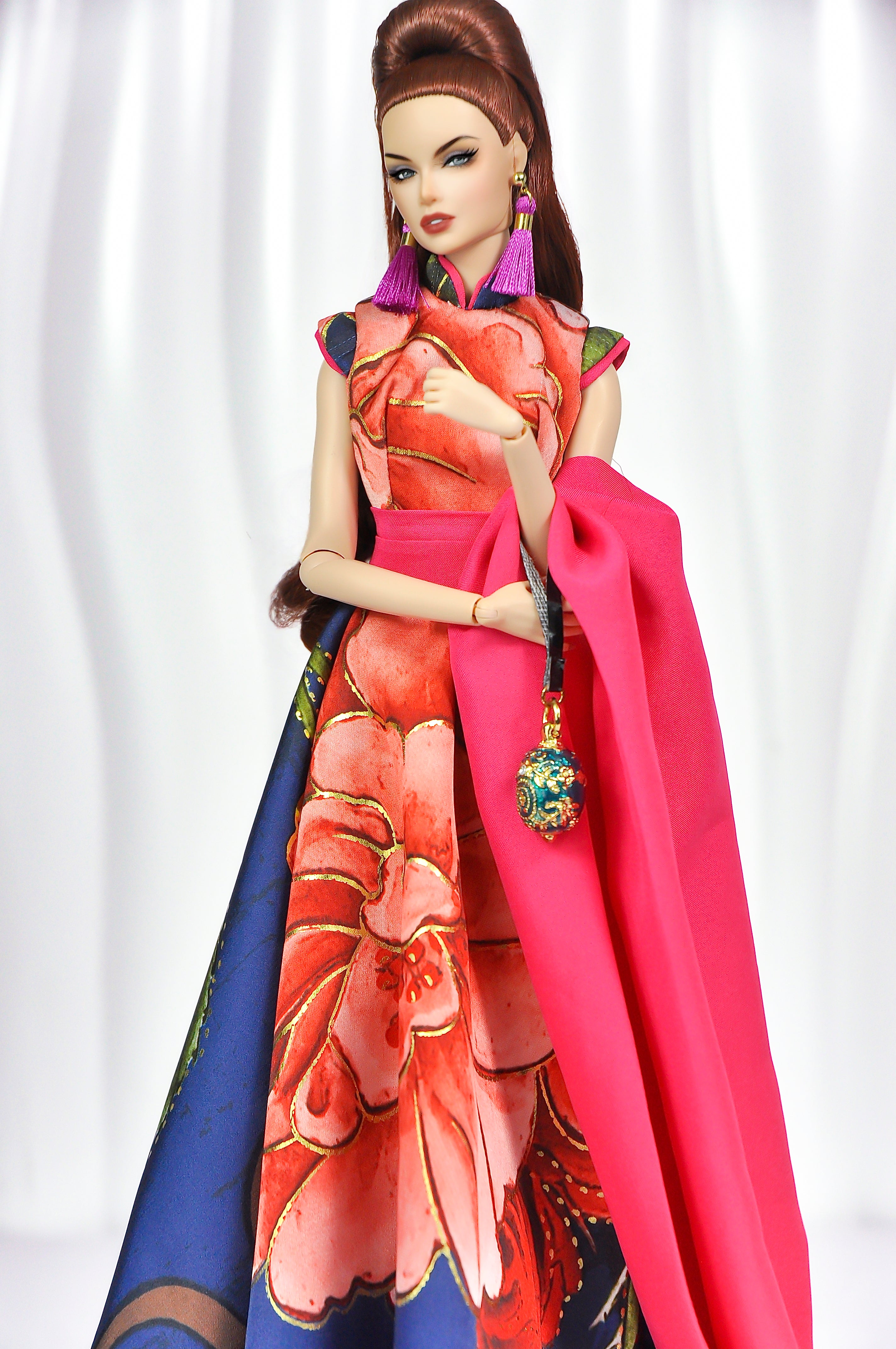 OOAK Couture Floral Gown & Opera Coat Set For Fashion Royalty Dolls | 1/6 Scale