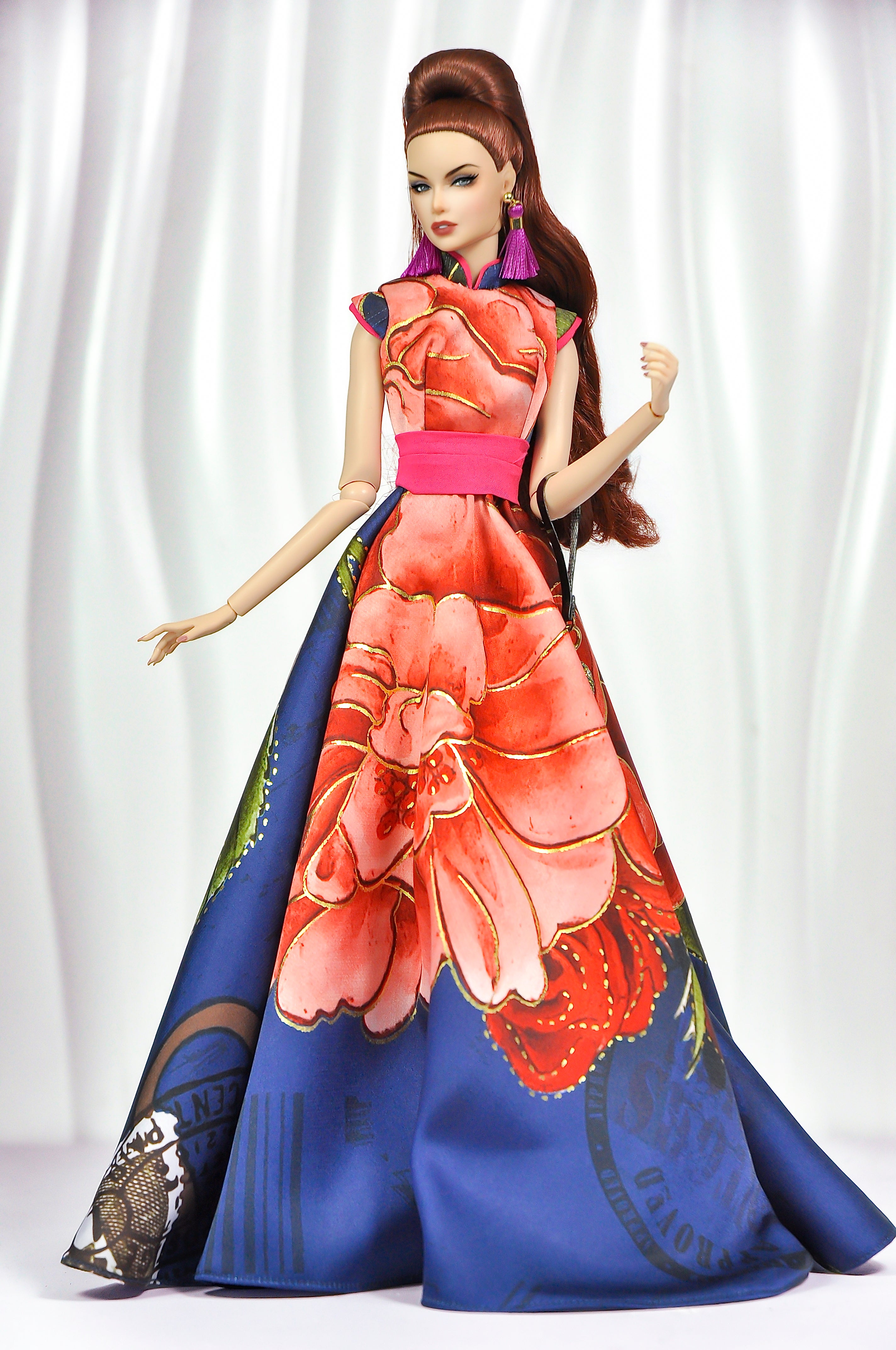 OOAK Couture Floral Gown & Opera Coat Set For Fashion Royalty Dolls | 1/6 Scale