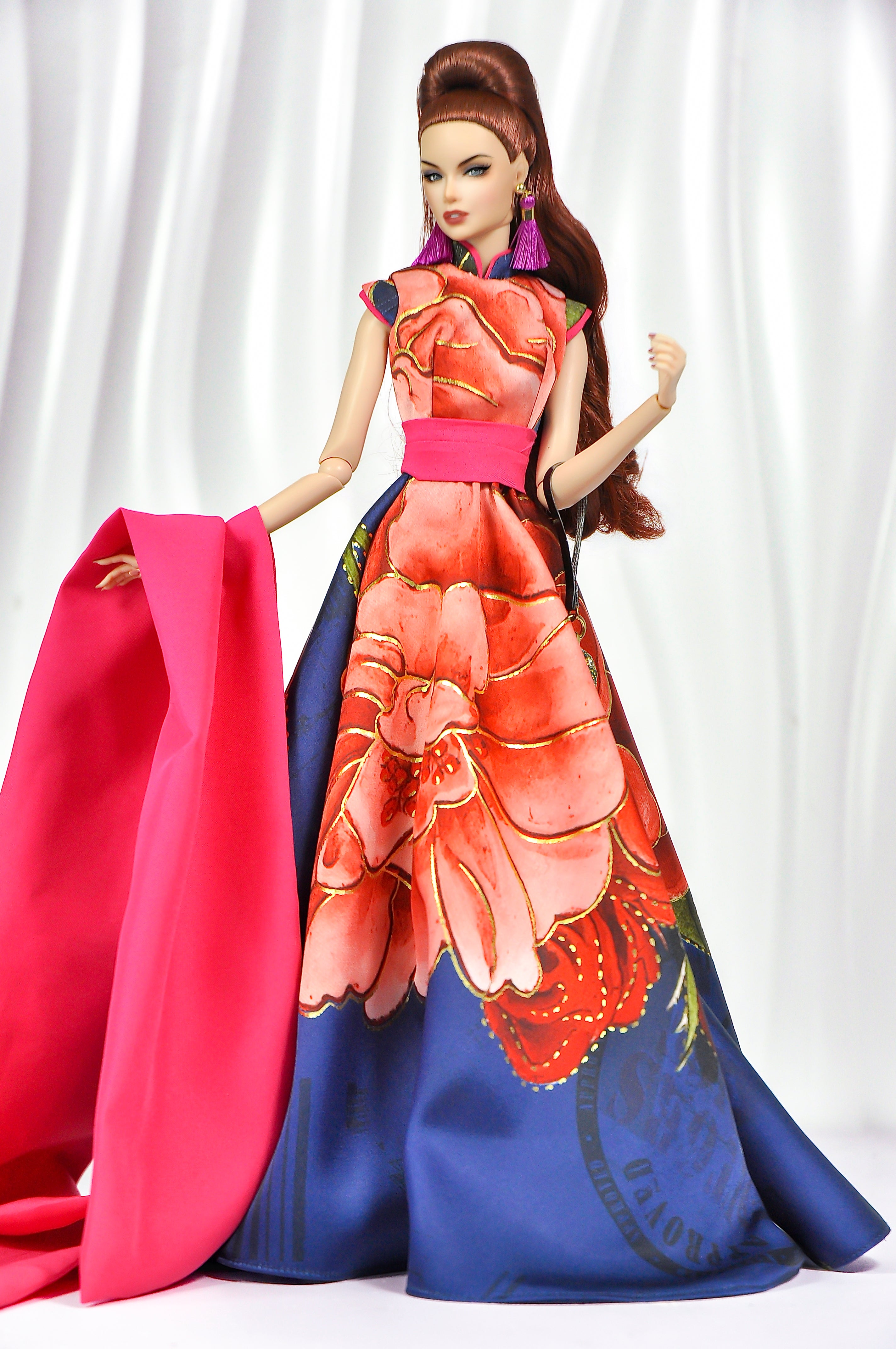 OOAK Couture Floral Gown & Opera Coat Set For Fashion Royalty Dolls | 1/6 Scale