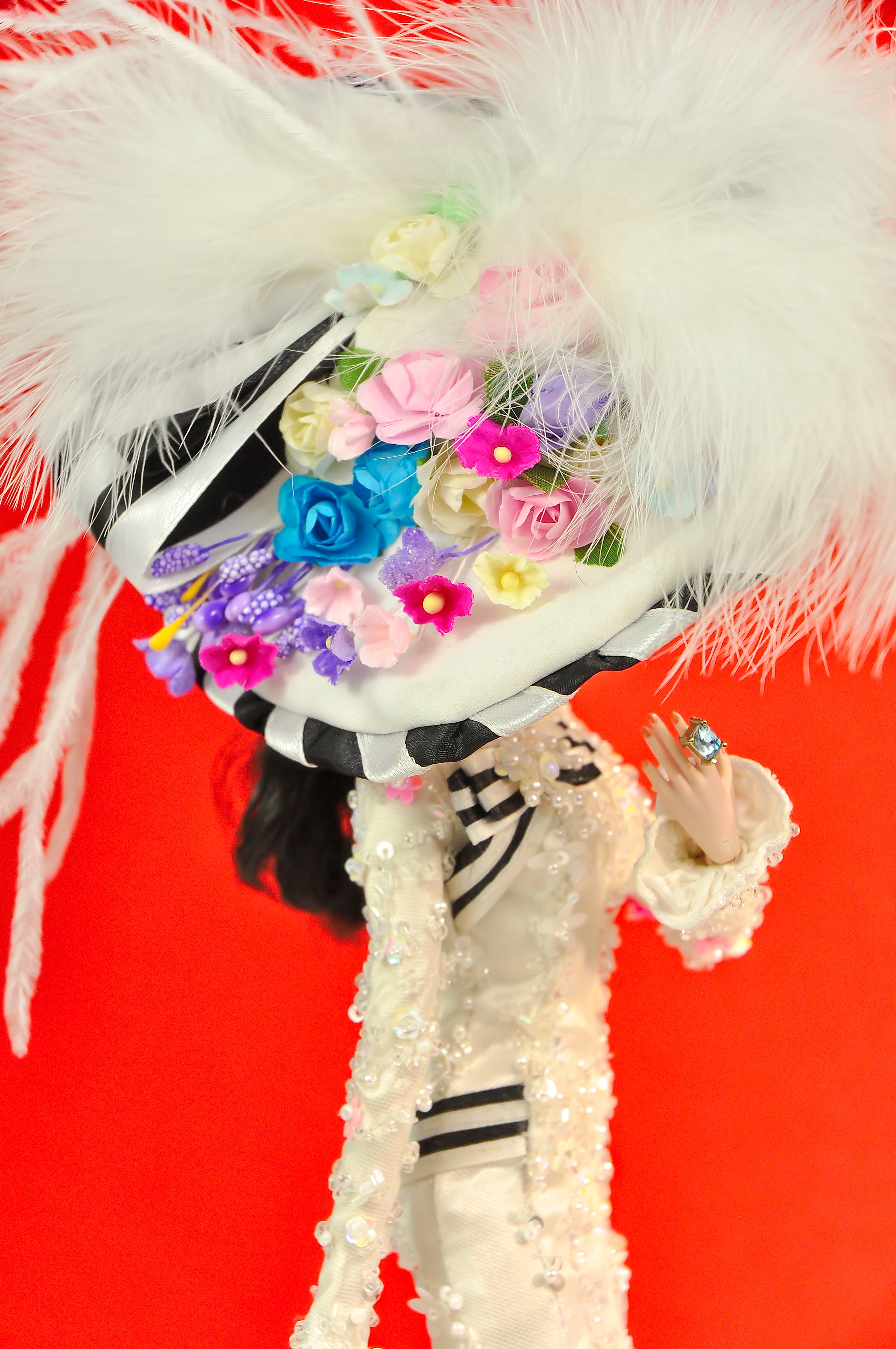 OOAK | Ivory Couture Feather Hat Gown — OOAK Handmade Outfit for 1/6 Fashion Dolls