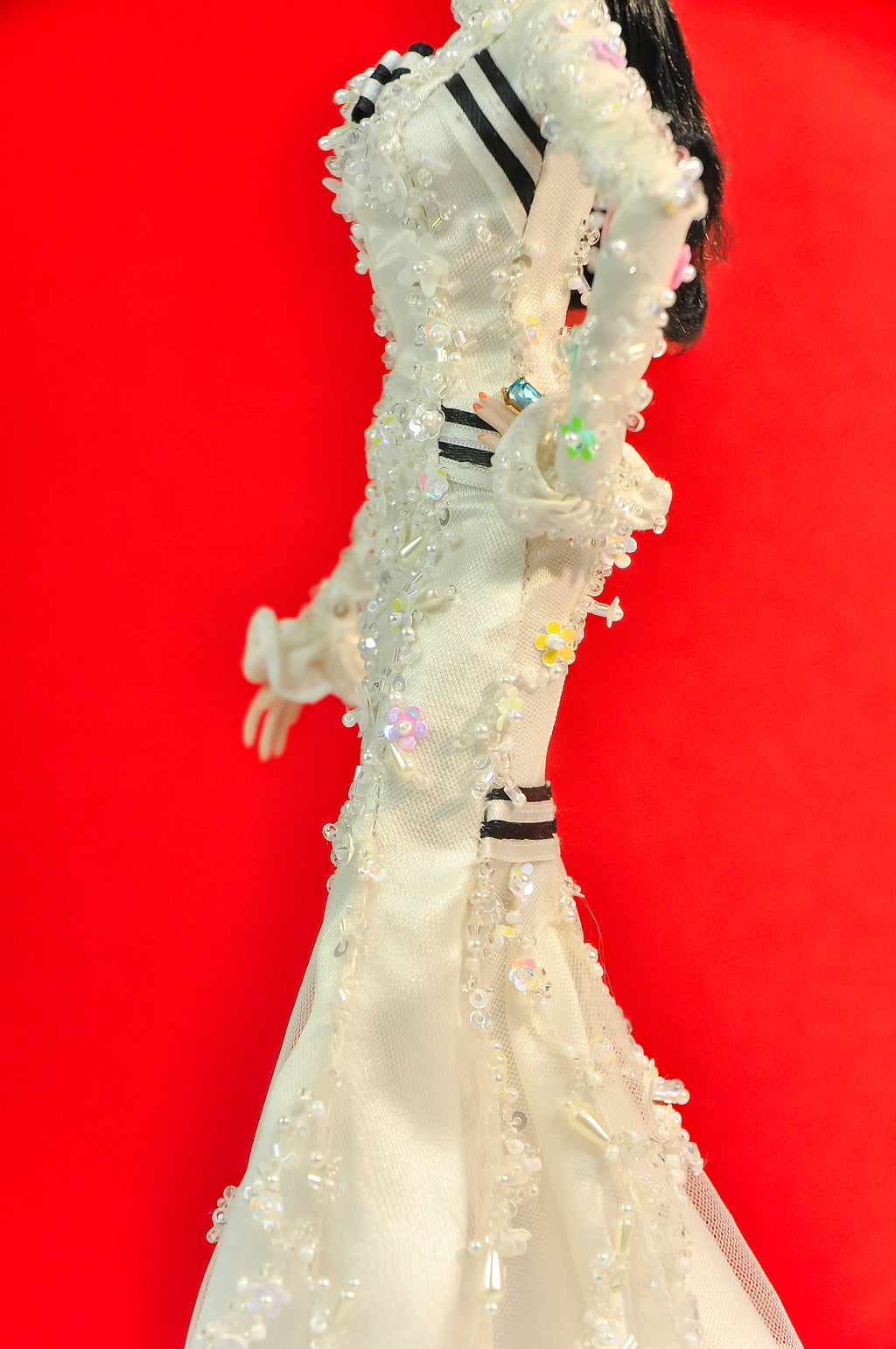 OOAK | Ivory Couture Feather Hat Gown — OOAK Handmade Outfit for 1/6 Fashion Dolls