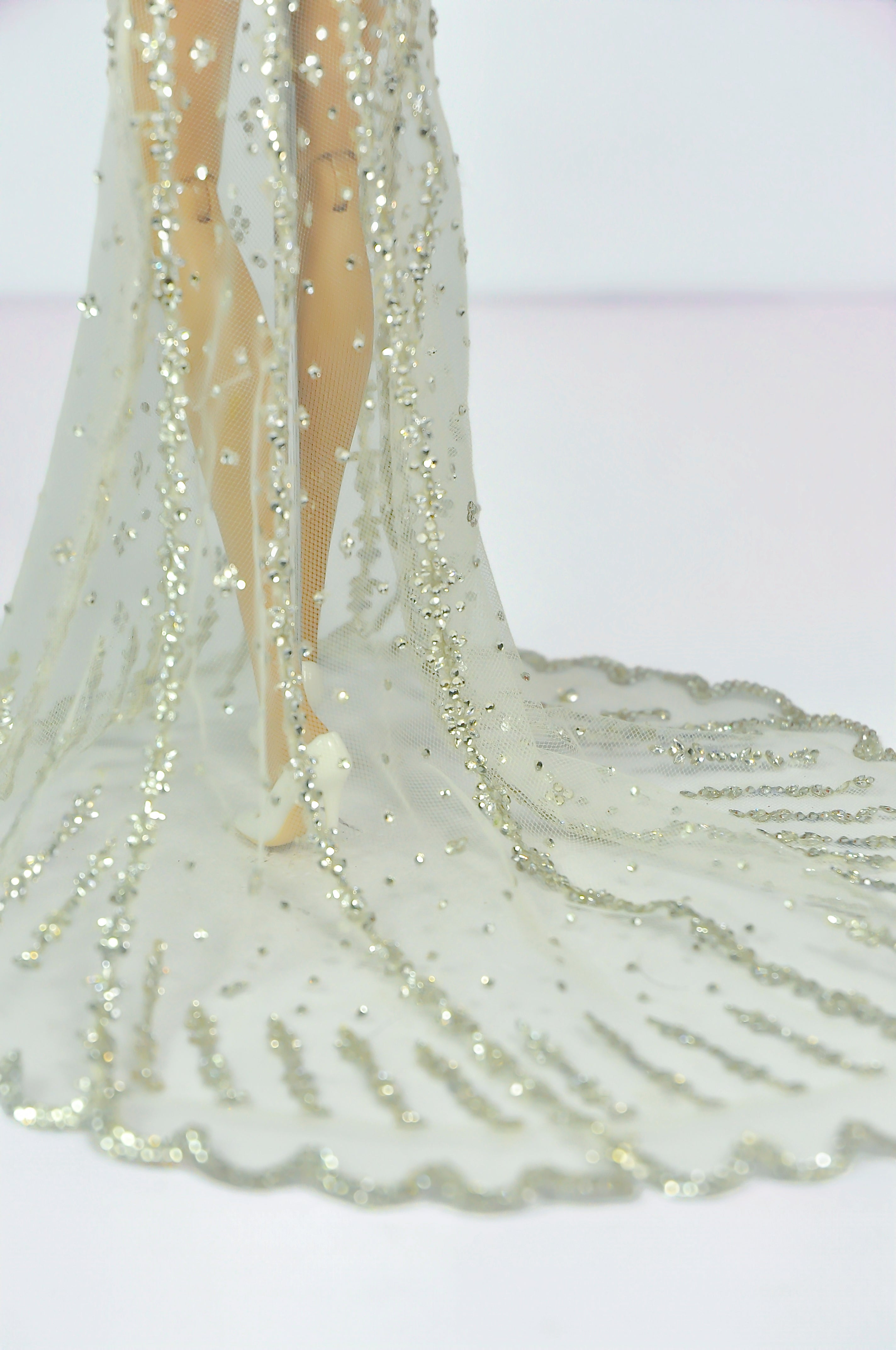 THE ICONIC |. Champagne Crystal Illusion Evening Gown — OOAK Handmade Couture for 1/6 Fashion Dolls (Fashion Royalty / Poppy Parker Compatible)