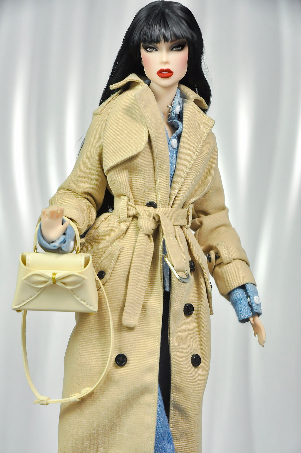 OFF DUTY | Handmade 1/6 Denim Outfit Set with Trench Coat – High Fashion Doll Clothes, Artisan Made Collection