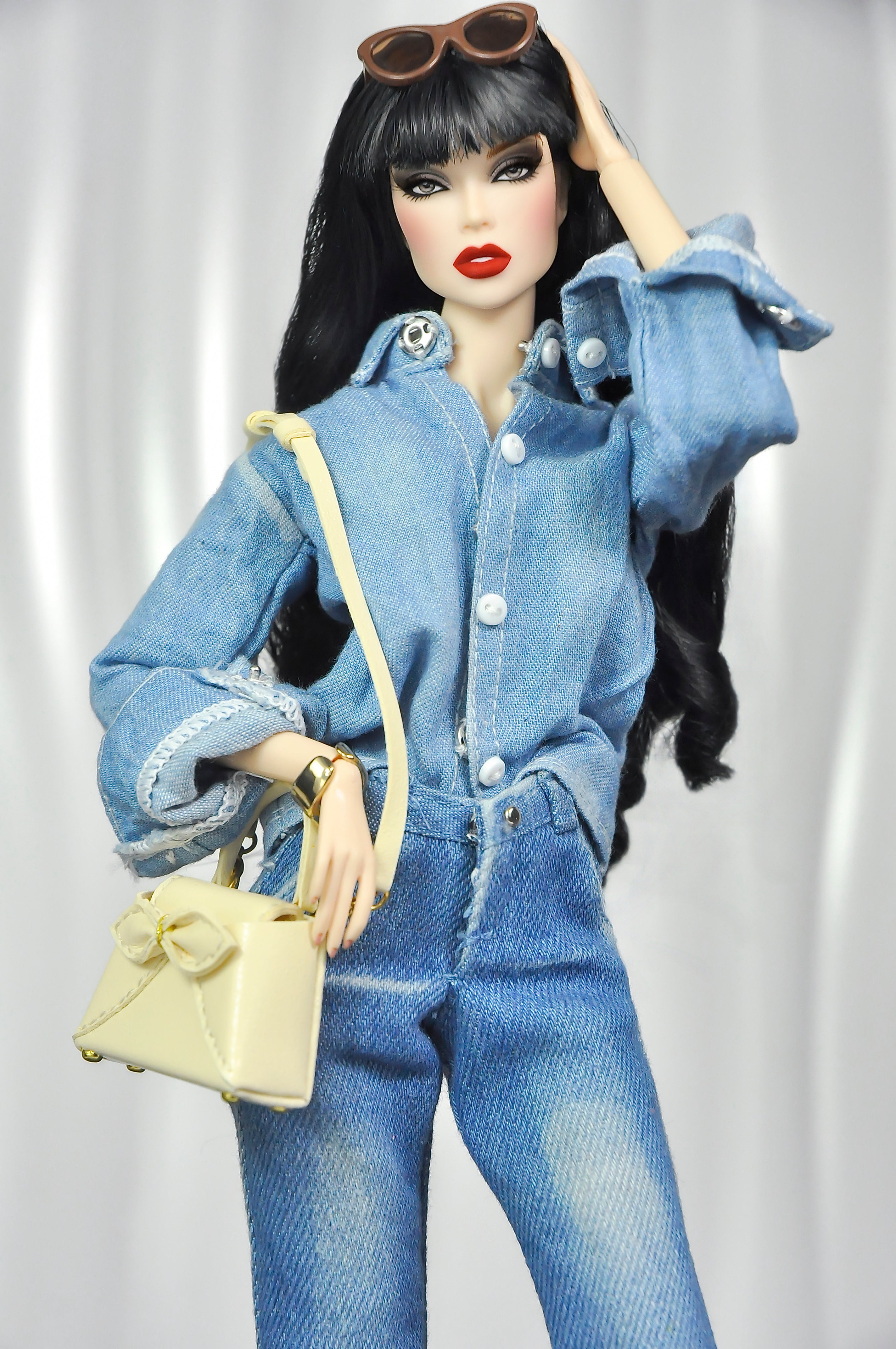 OFF DUTY | Handmade 1/6 Denim Outfit Set with Trench Coat – High Fashion Doll Clothes, Artisan Made Collection