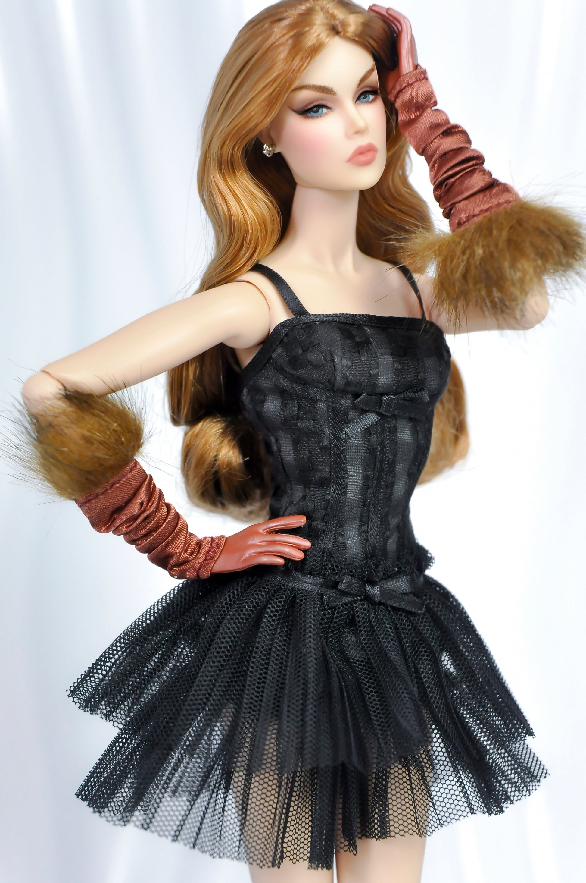 COCO DATES | Black Ruffled Mesh Cape Dress for Fashion Royalty, Poppy Parker & Integrity Toys Dolls