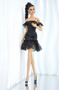 COCO DATES | Black Lace Off-Shoulder Dress for Fashion Royalty & Poppy Parker Dolls (Balance Due)