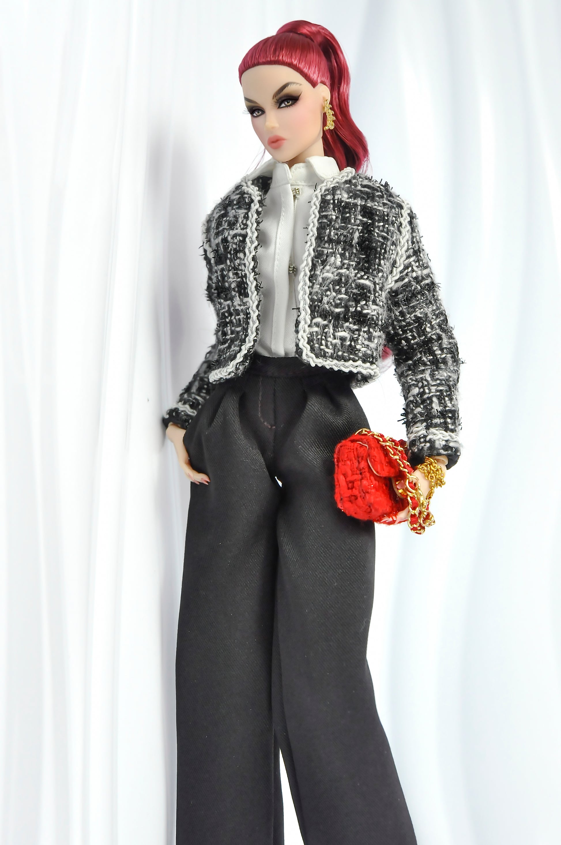 COCO DATES | Tweed Jacket and Black Wide-Leg Pants Outfit for Fashion Royalty Dolls