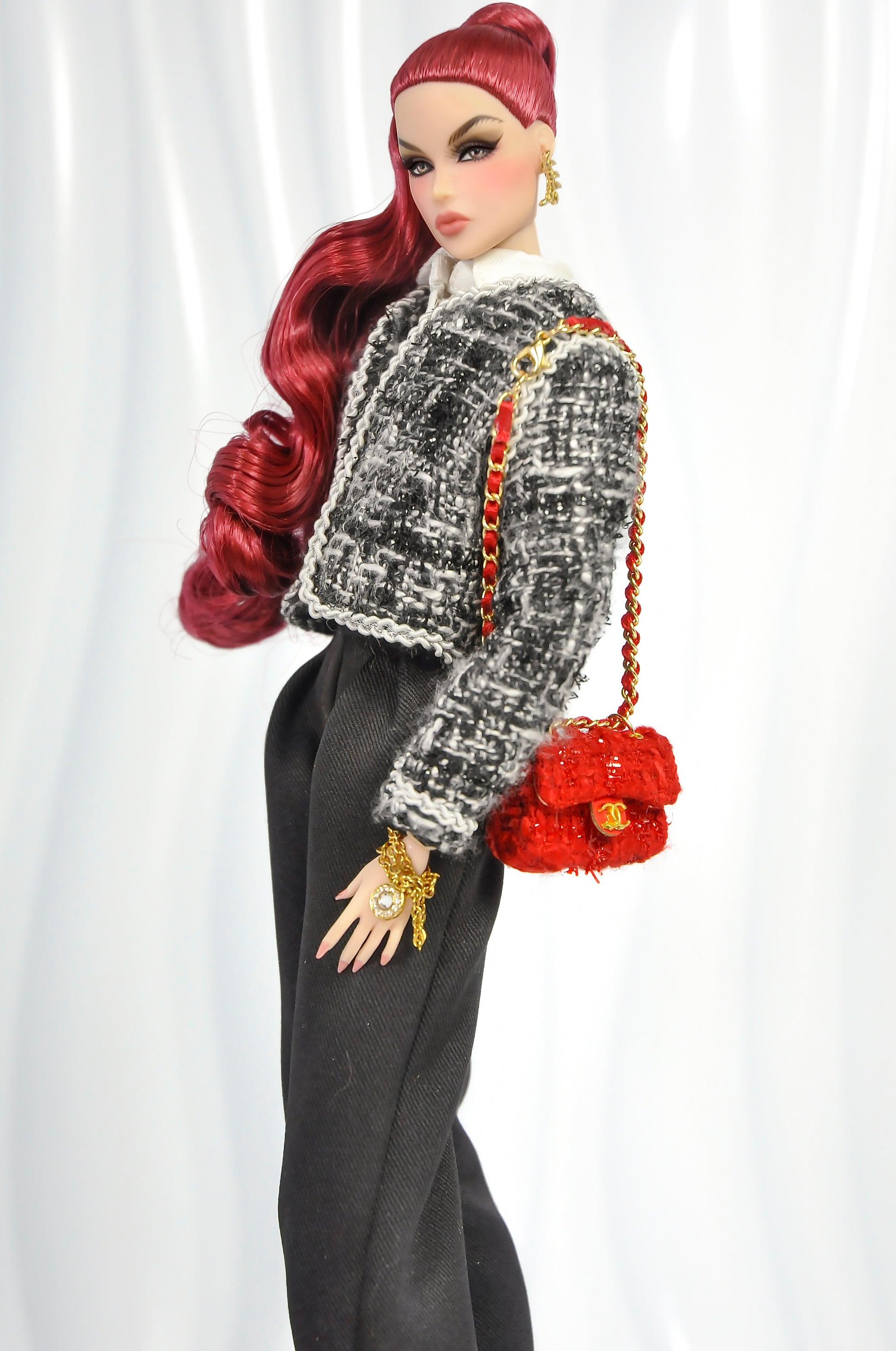 COCO DATES | Tweed Jacket and Black Wide-Leg Pants Outfit for Fashion Royalty Dolls
