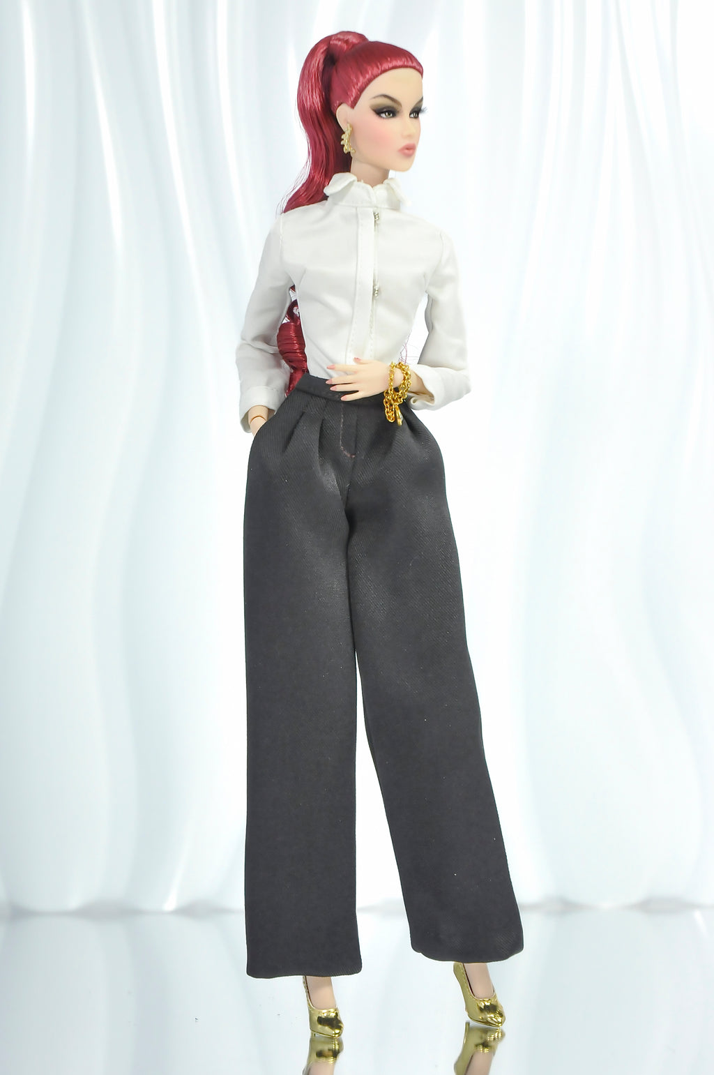COCO DATES | Tweed Jacket and Black Wide-Leg Pants Outfit for Fashion Royalty Dolls
