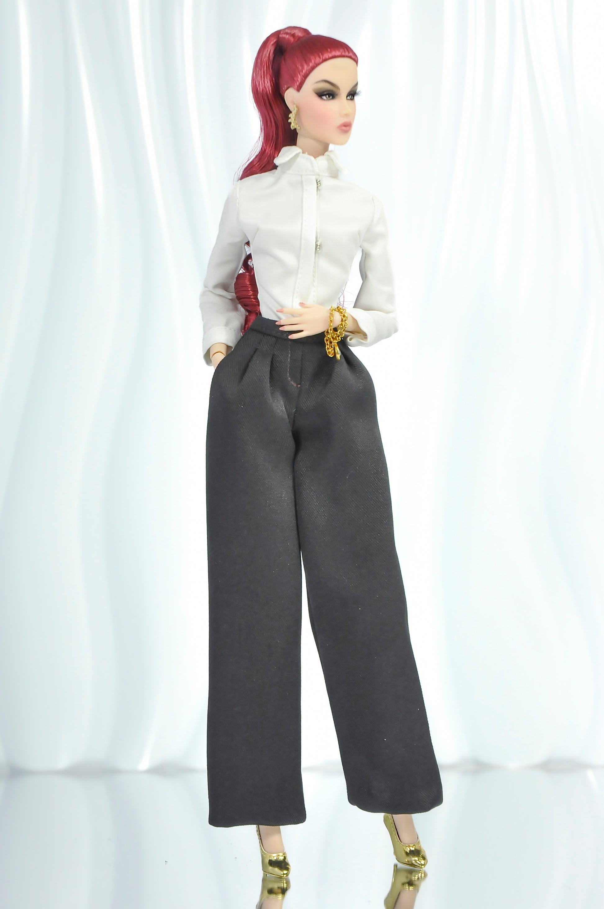 COCO DATES | Tweed Jacket and Black Wide-Leg Pants Outfit for Fashion Royalty Dolls