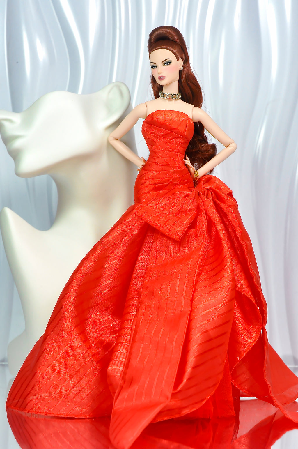 HOLIDAY | Fashion Royalty Evening Gown • Red Couture Dress • FR2 Doll Clothes • TSquared2 Handmade 1/6 Scale Ball Gown • Integrity Toys Outfit