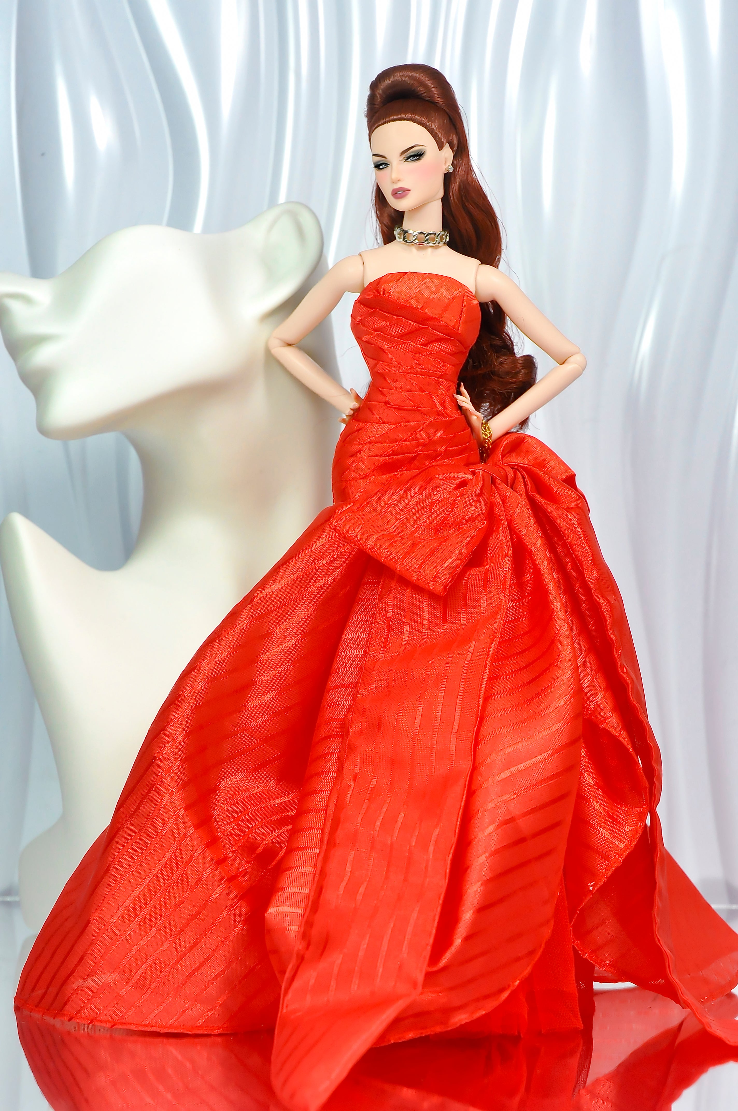 HOLIDAY | Fashion Royalty Evening Gown • Red Couture Dress • FR2 Doll Clothes • TSquared2 Handmade 1/6 Scale Ball Gown • Integrity Toys Outfit
