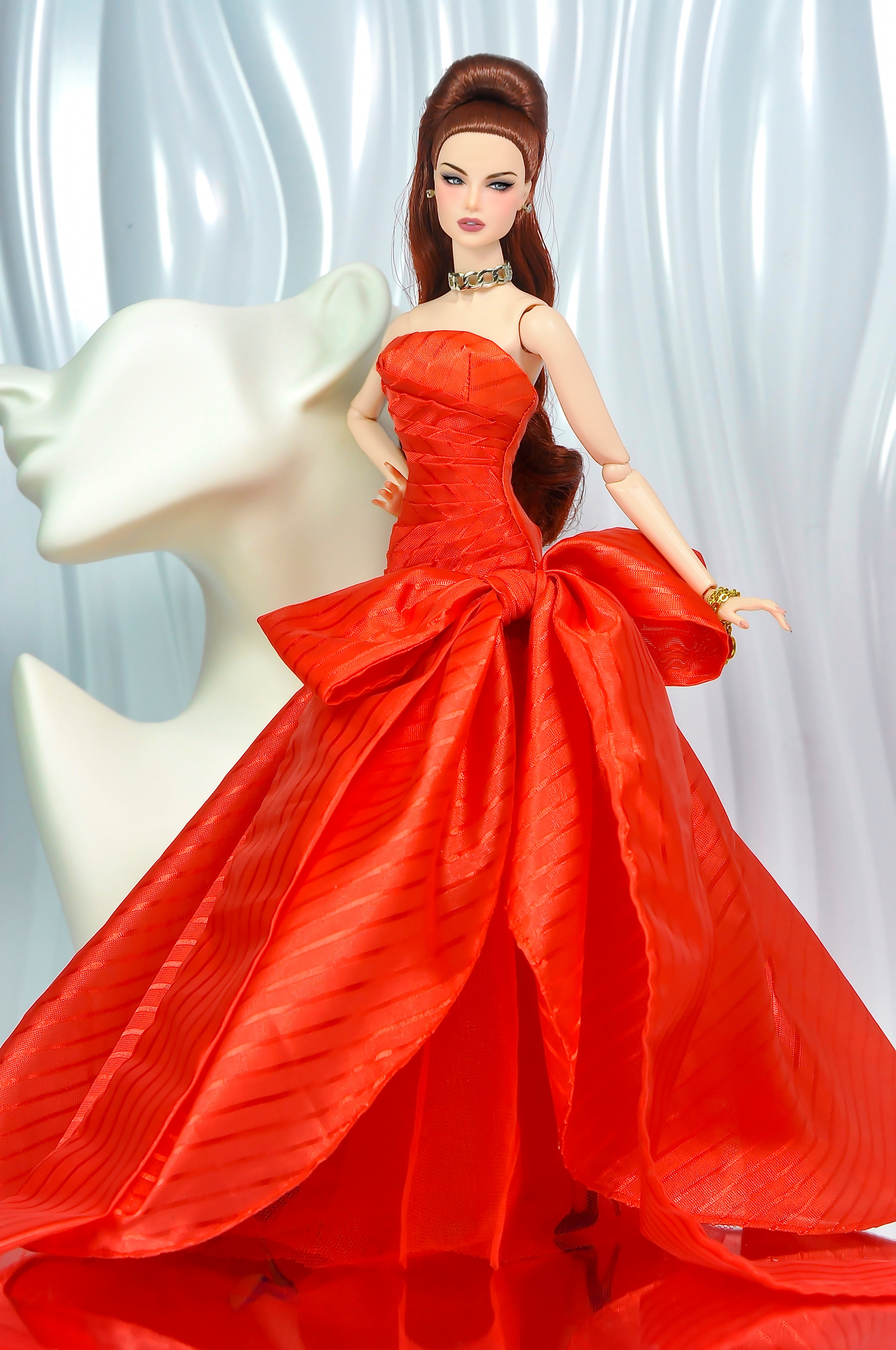 HOLIDAY | Fashion Royalty Evening Gown • Red Couture Dress • FR2 Doll Clothes • TSquared2 Handmade 1/6 Scale Ball Gown • Integrity Toys Outfit