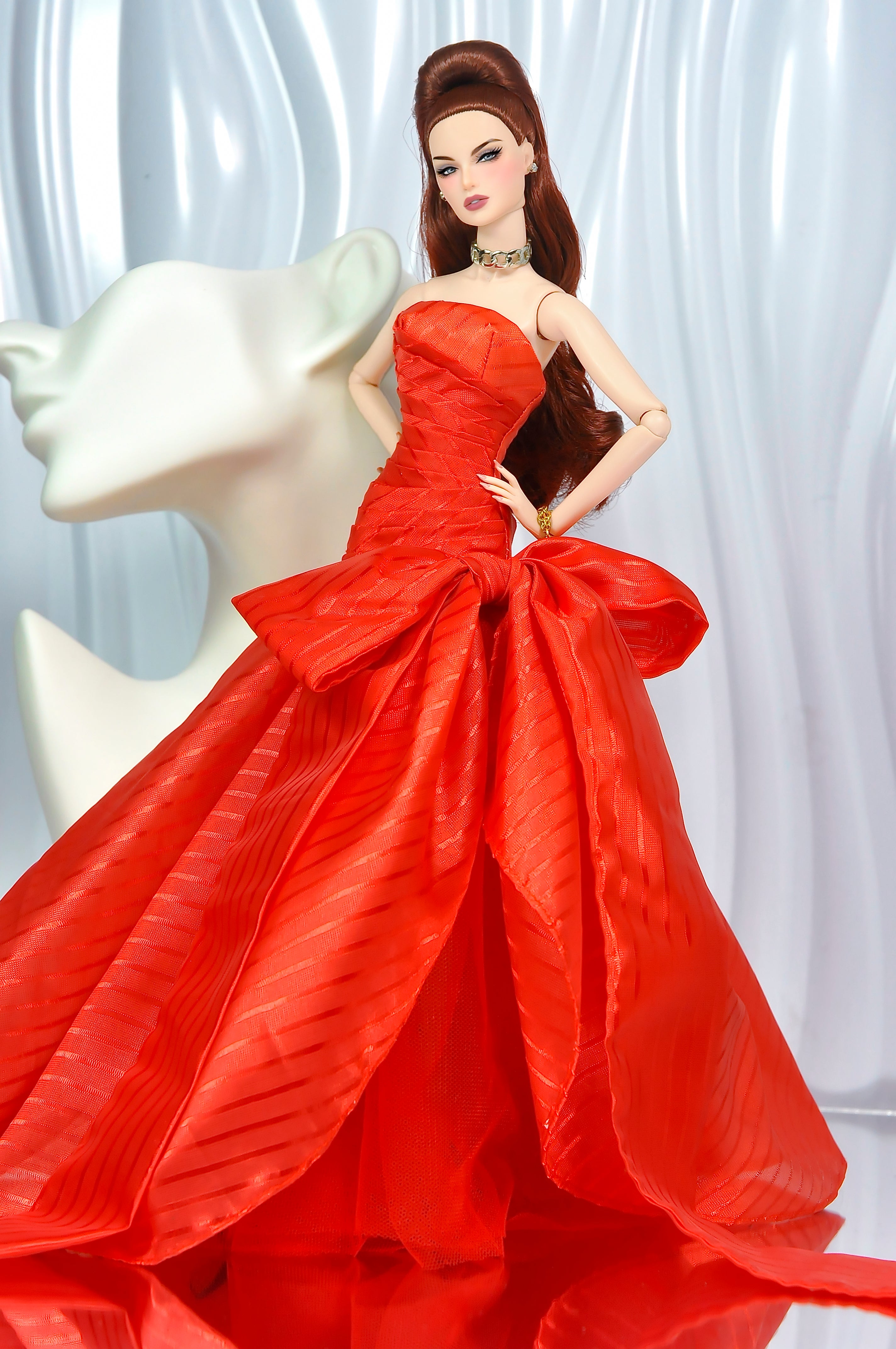 HOLIDAY | Fashion Royalty Evening Gown • Red Couture Dress • FR2 Doll Clothes • TSquared2 Handmade 1/6 Scale Ball Gown • Integrity Toys Outfit